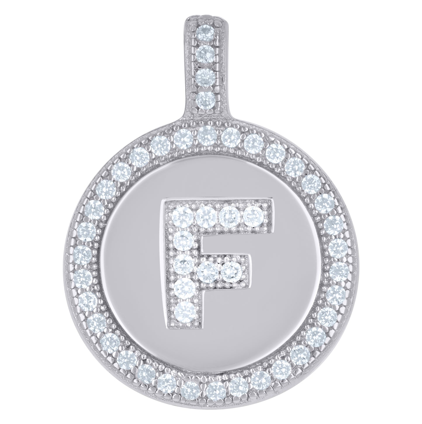 Sterling Silver Unisex Cubic-Zirconia Initial Alphabet Disc Pendant Charm