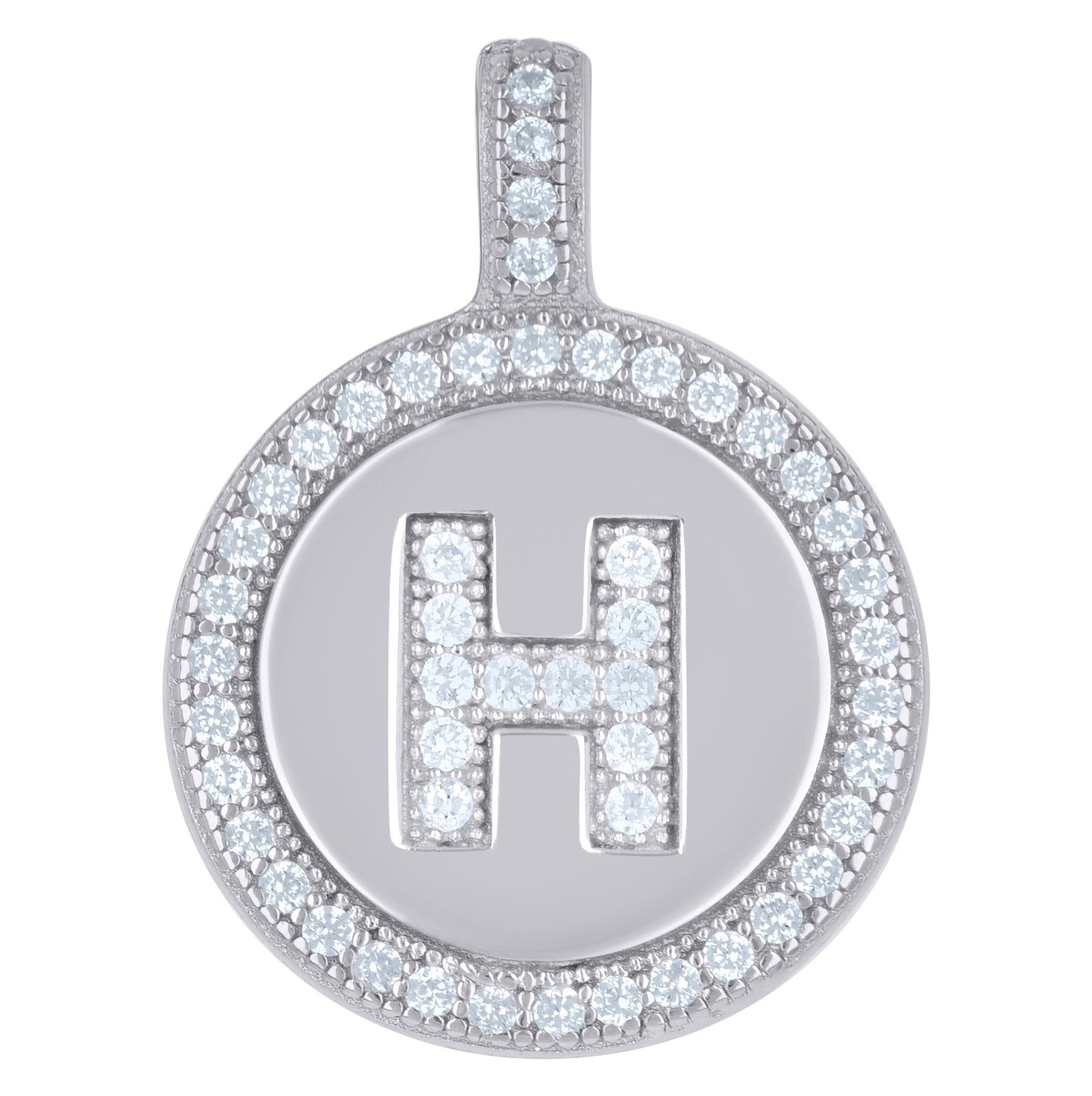 Sterling Silver Unisex Cubic-Zirconia Initial Alphabet Disc Pendant Charm