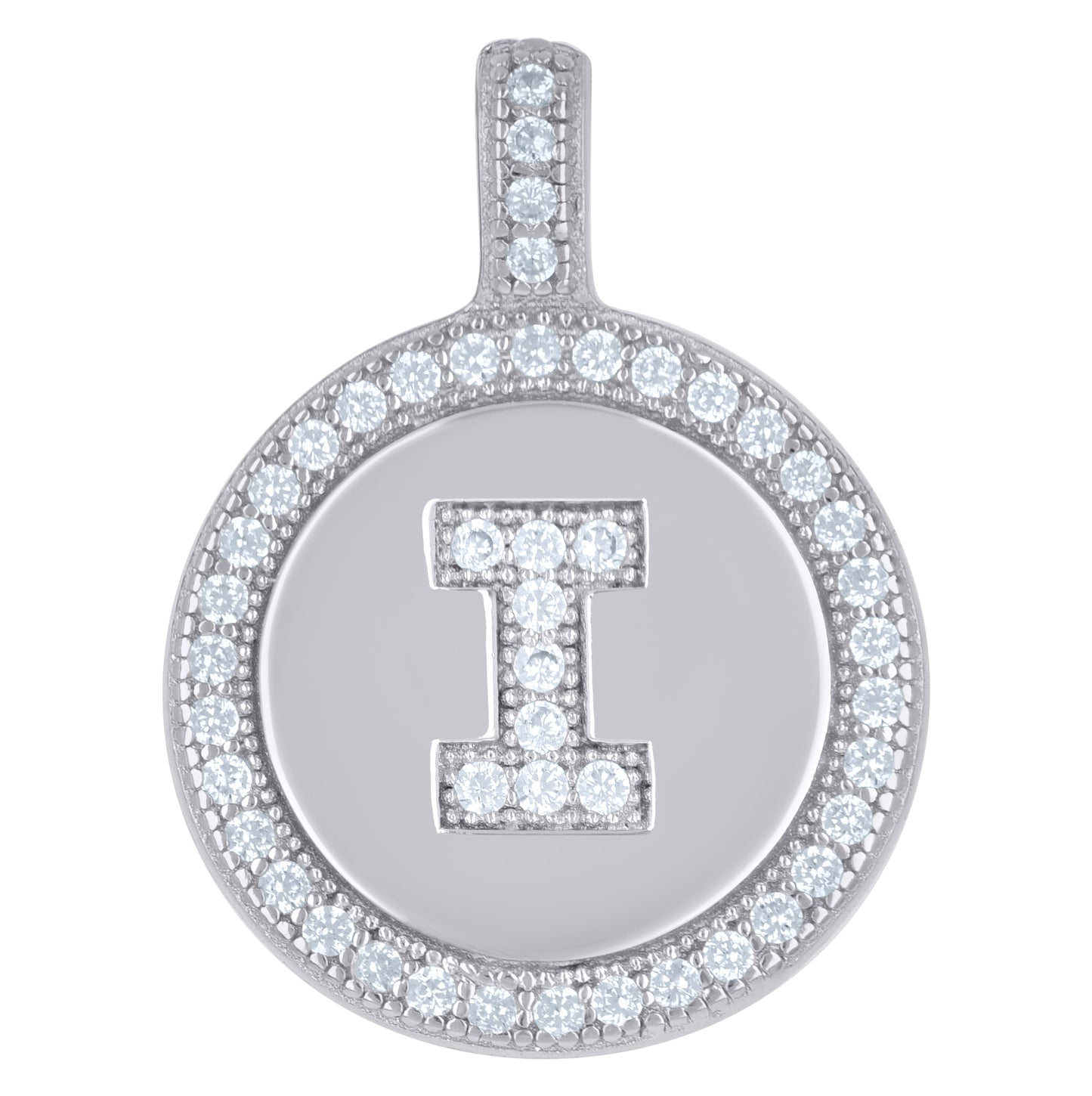 Sterling Silver Unisex Cubic-Zirconia Initial Alphabet Disc Pendant Charm