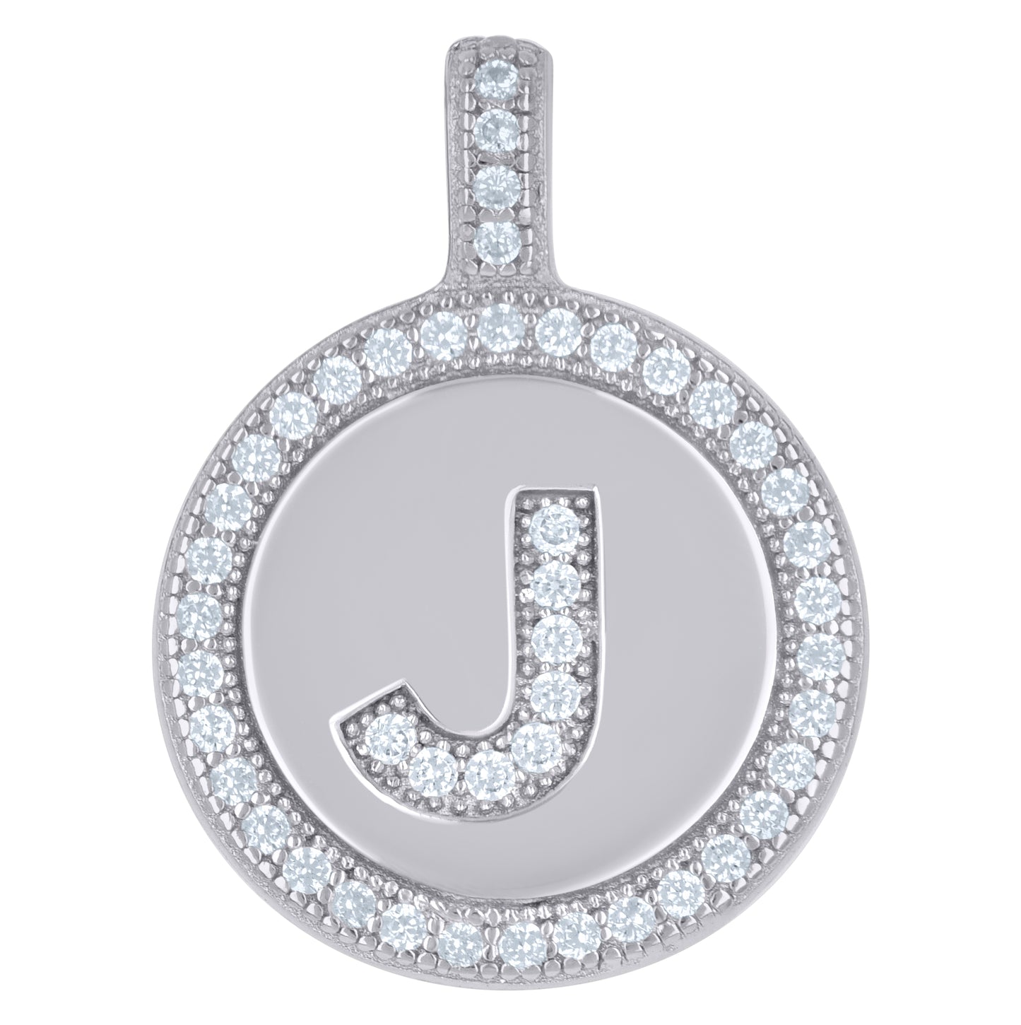 Sterling Silver Unisex Cubic-Zirconia Initial Alphabet Disc Pendant Charm