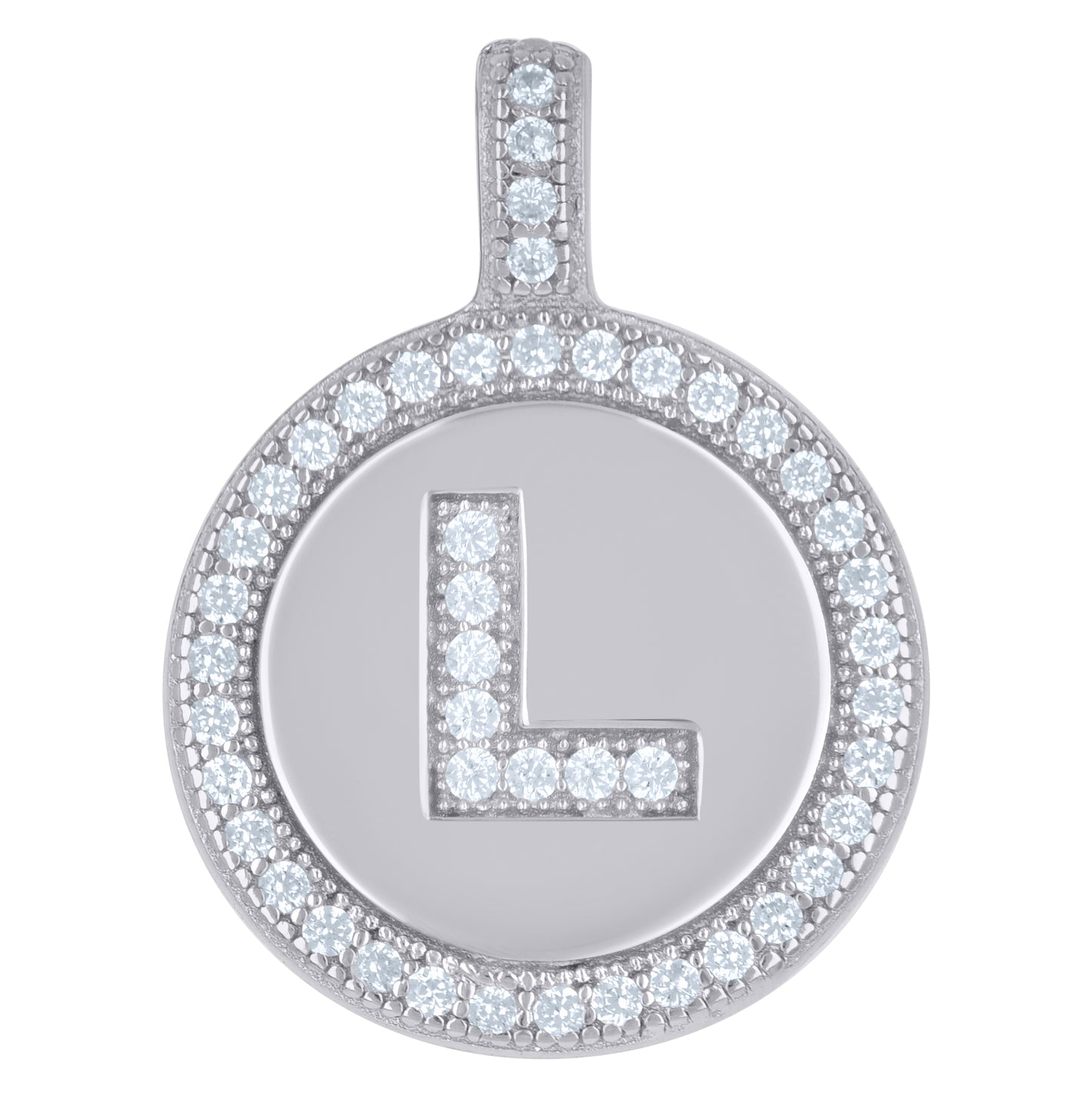 Sterling Silver Unisex Cubic-Zirconia Initial Alphabet Disc Pendant Charm