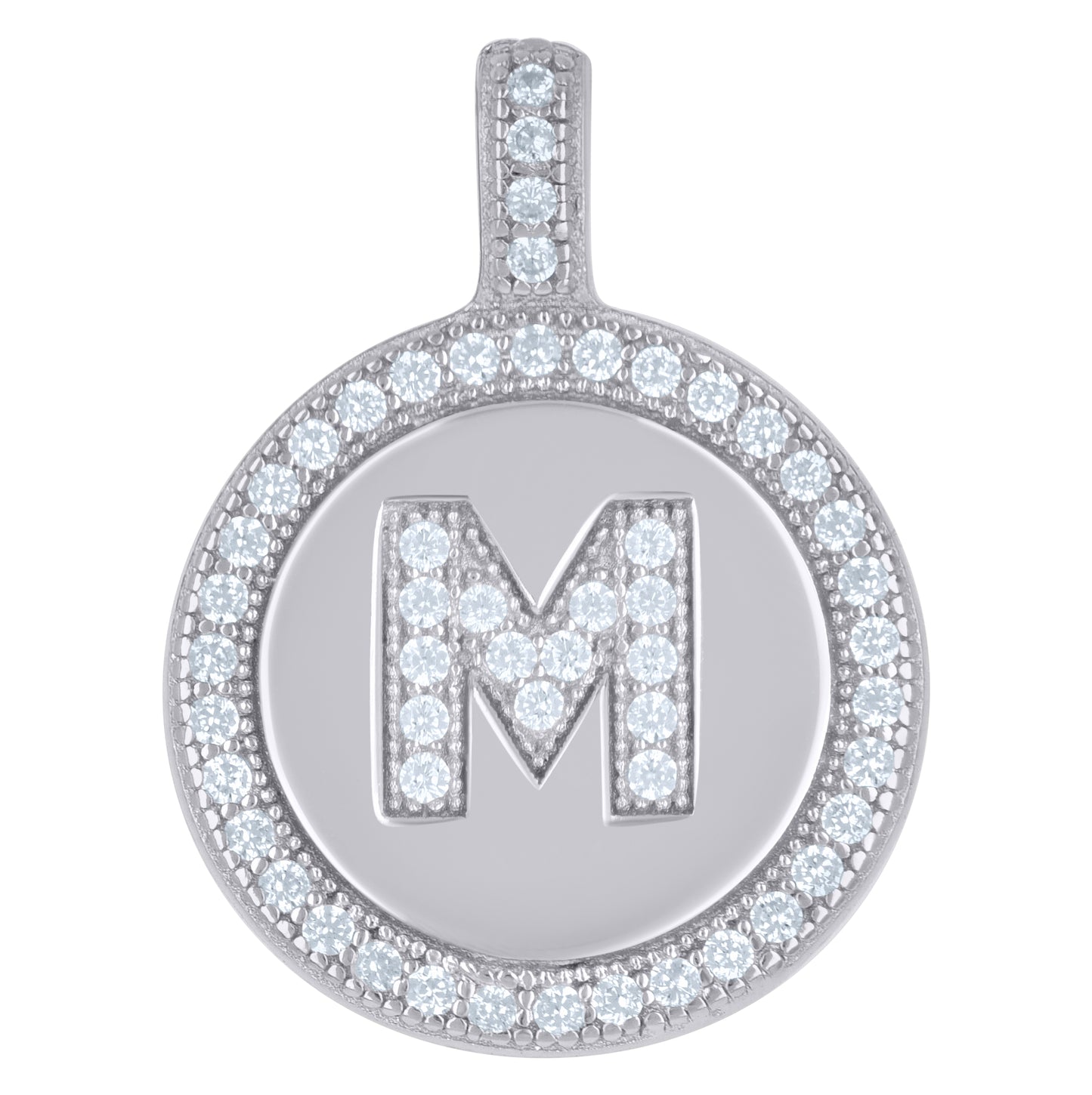 Sterling Silver Unisex Cubic-Zirconia Initial Alphabet Disc Pendant Charm