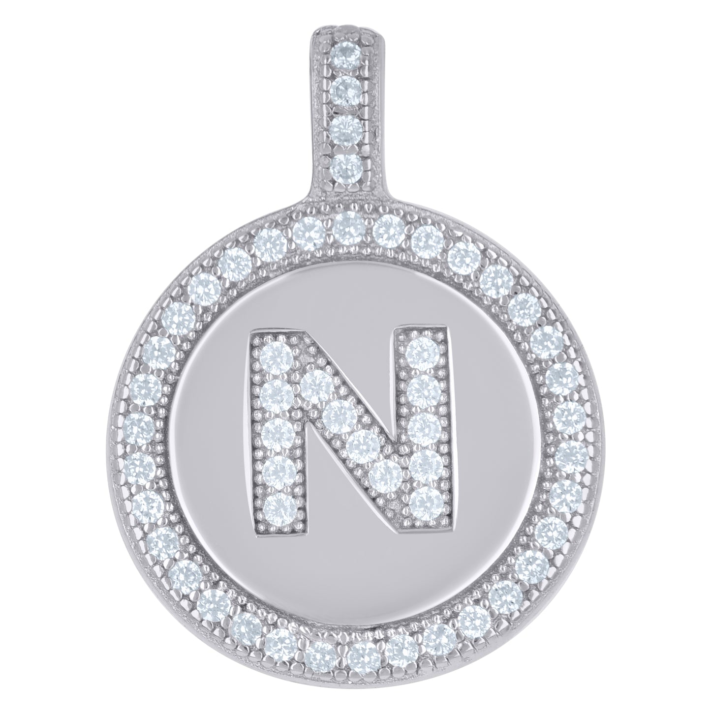 Sterling Silver Unisex Cubic-Zirconia Initial Alphabet Disc Pendant Charm