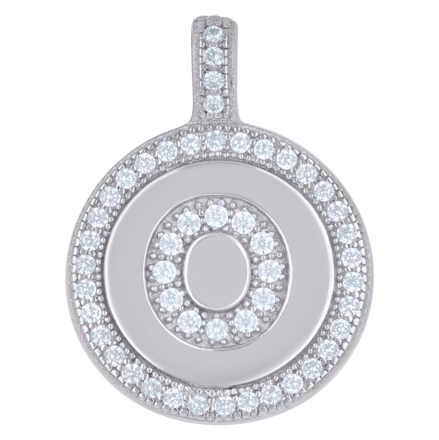 Sterling Silver Unisex Cubic-Zirconia Initial Alphabet Disc Pendant Charm