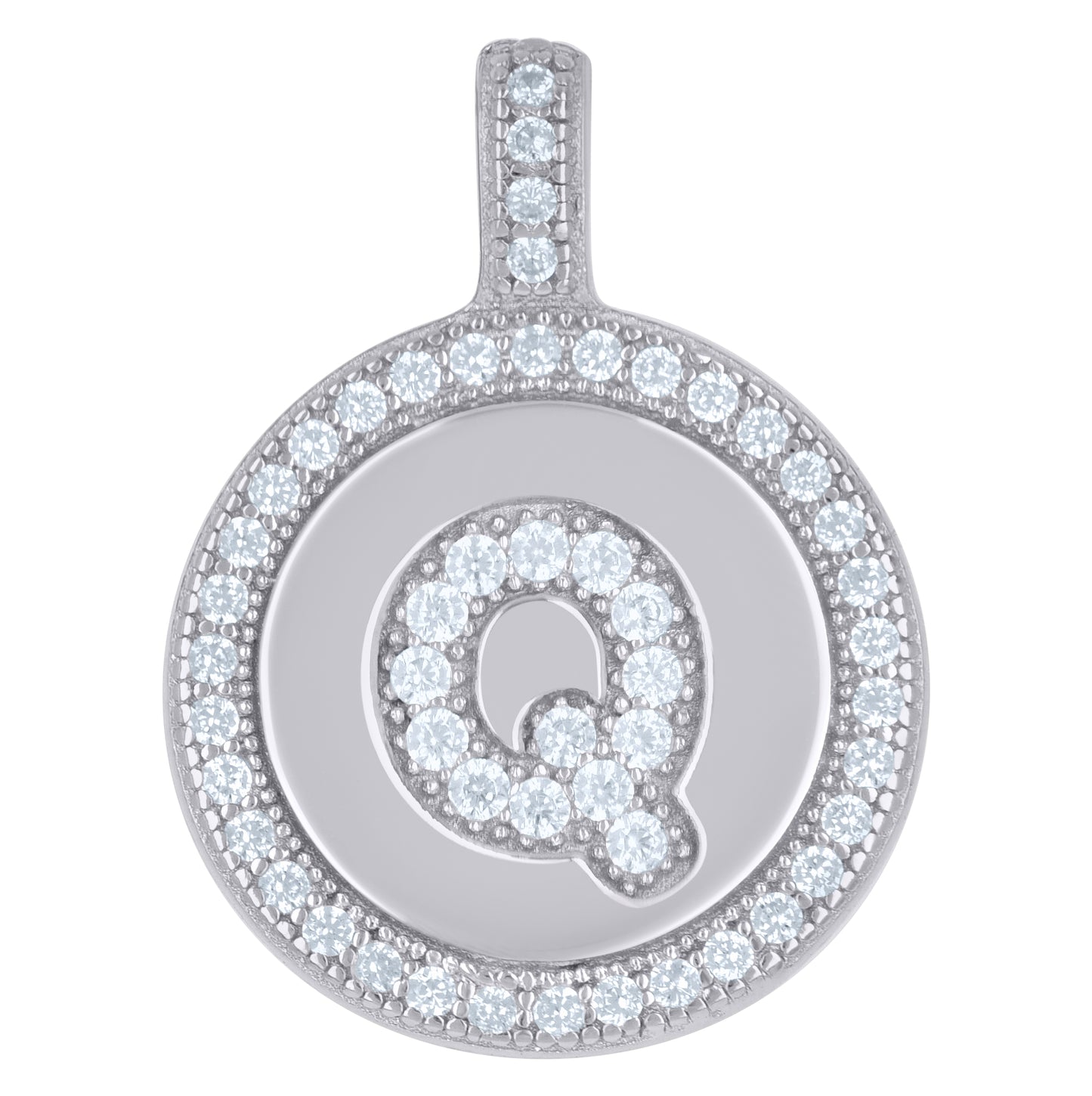Sterling Silver Unisex Cubic-Zirconia Initial Alphabet Disc Pendant Charm