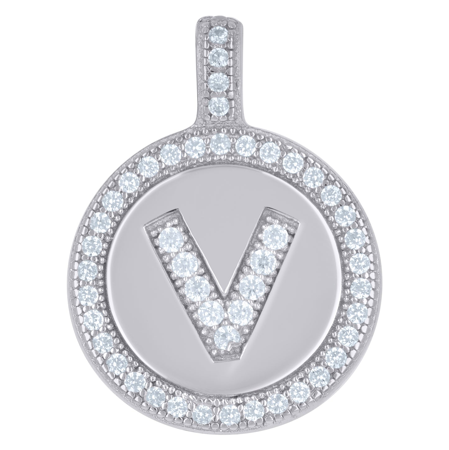 Sterling Silver Unisex Cubic-Zirconia Initial Alphabet Disc Pendant Charm