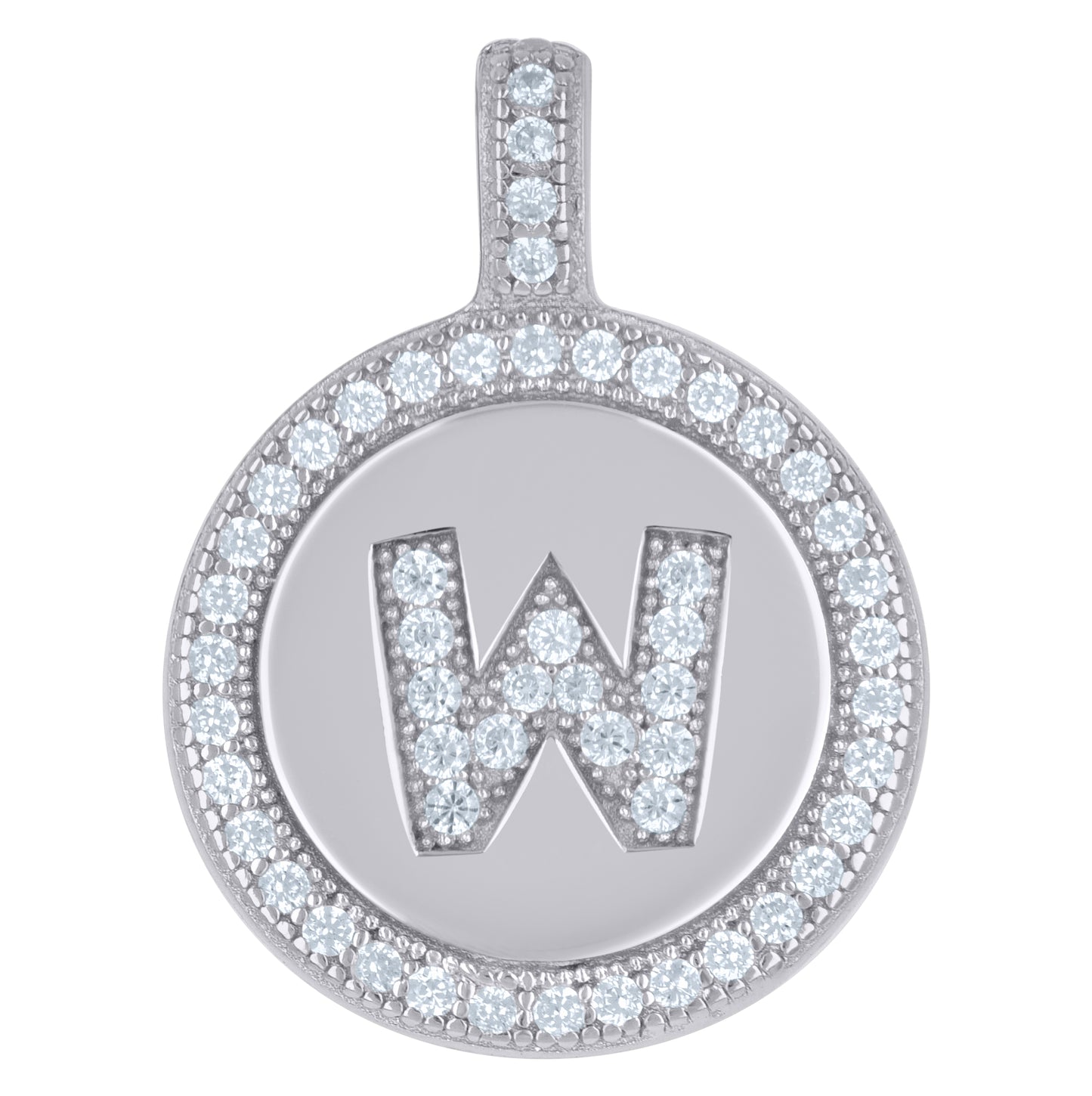 Sterling Silver Unisex Cubic-Zirconia Initial Alphabet Disc Pendant Charm