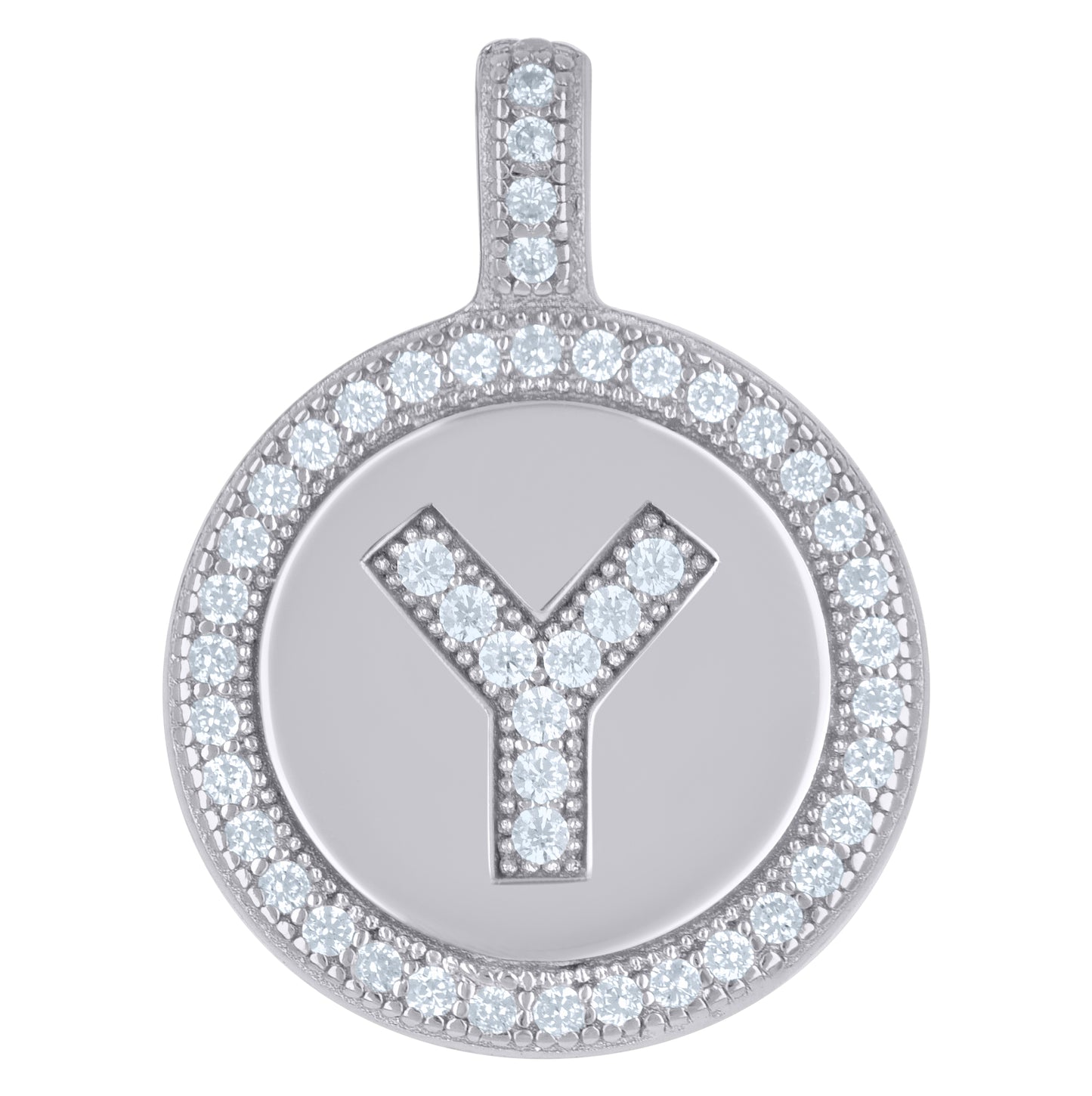 Sterling Silver Unisex Cubic-Zirconia Initial Alphabet Disc Pendant Charm