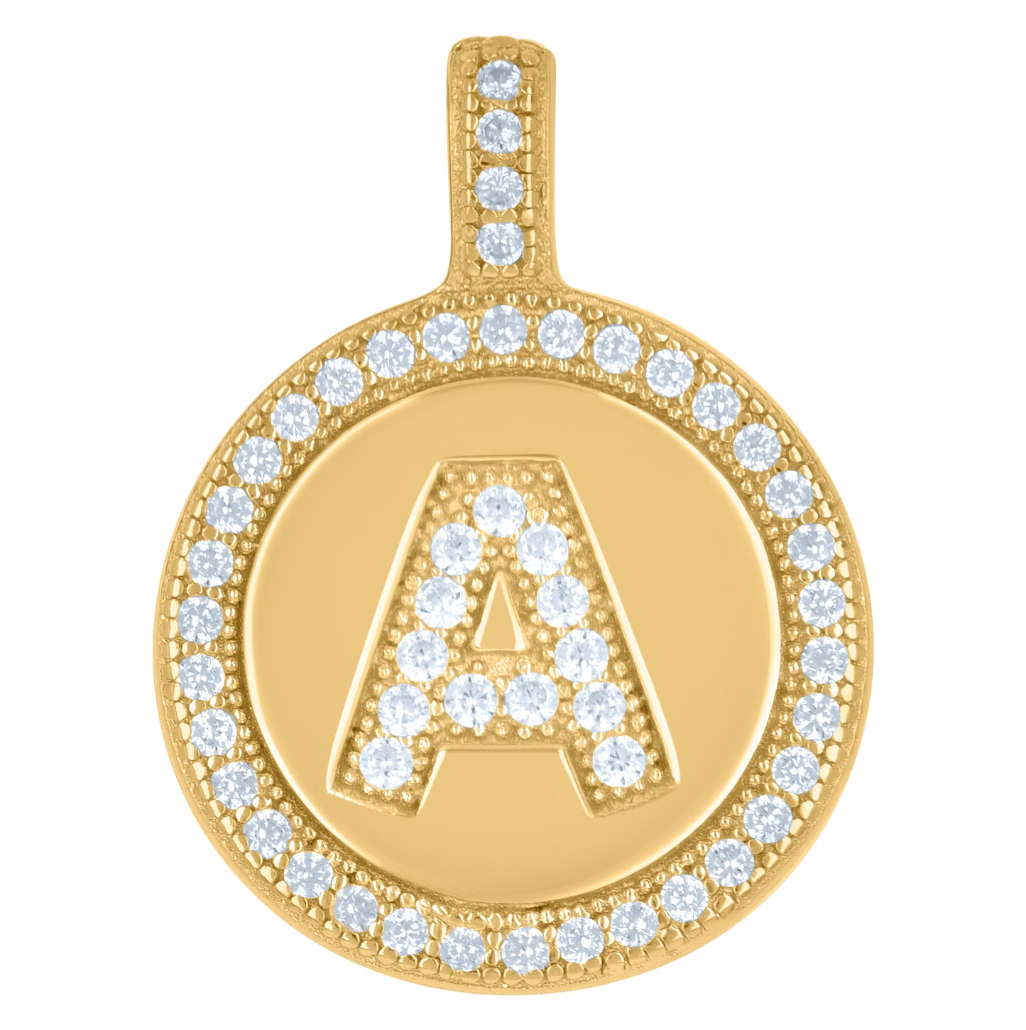 Sterling Silver Unisex Cubic-Zirconia Initial Alphabet Disc Pendant Charm