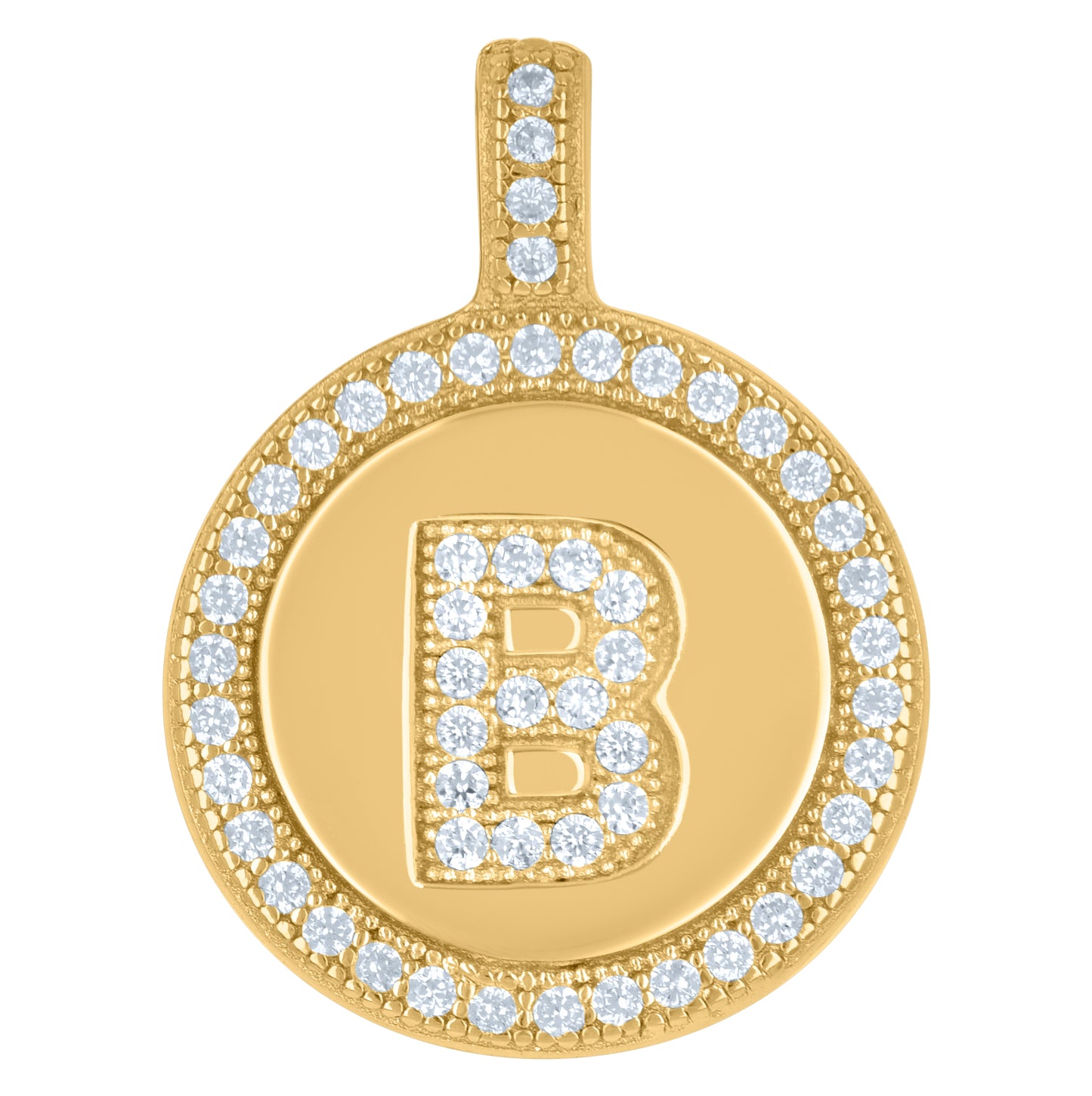 Sterling Silver Unisex Cubic-Zirconia Initial Alphabet Disc Pendant Charm