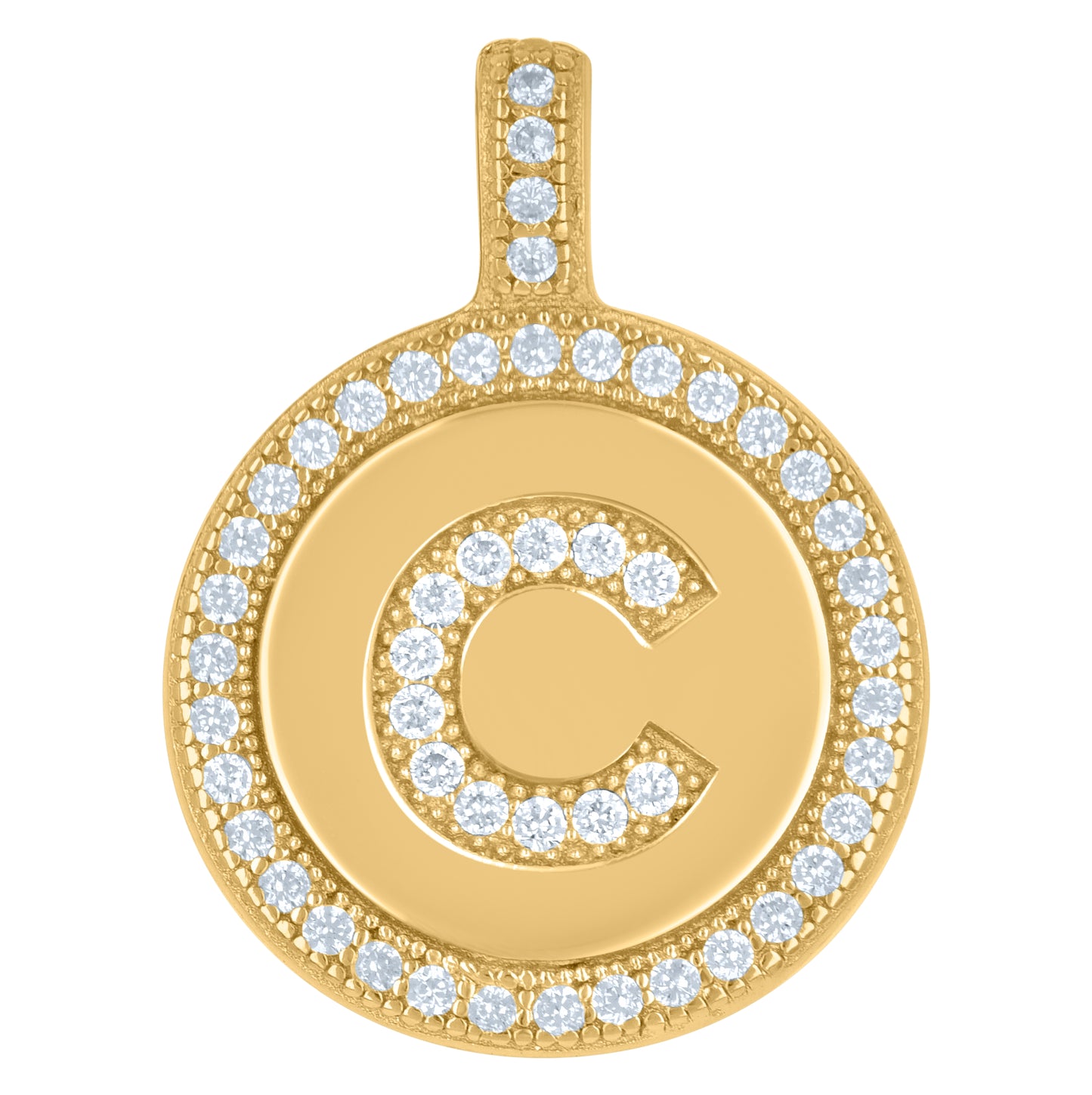 Sterling Silver Unisex Cubic-Zirconia Initial Alphabet Disc Pendant Charm