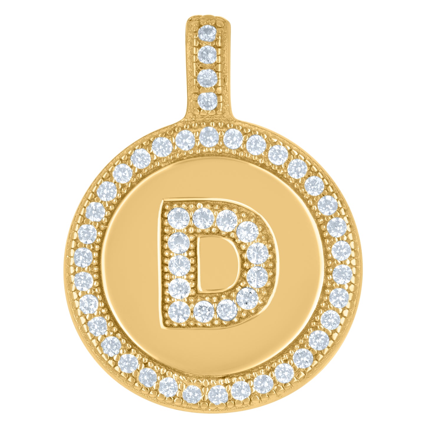 Sterling Silver Unisex Cubic-Zirconia Initial Alphabet Disc Pendant Charm