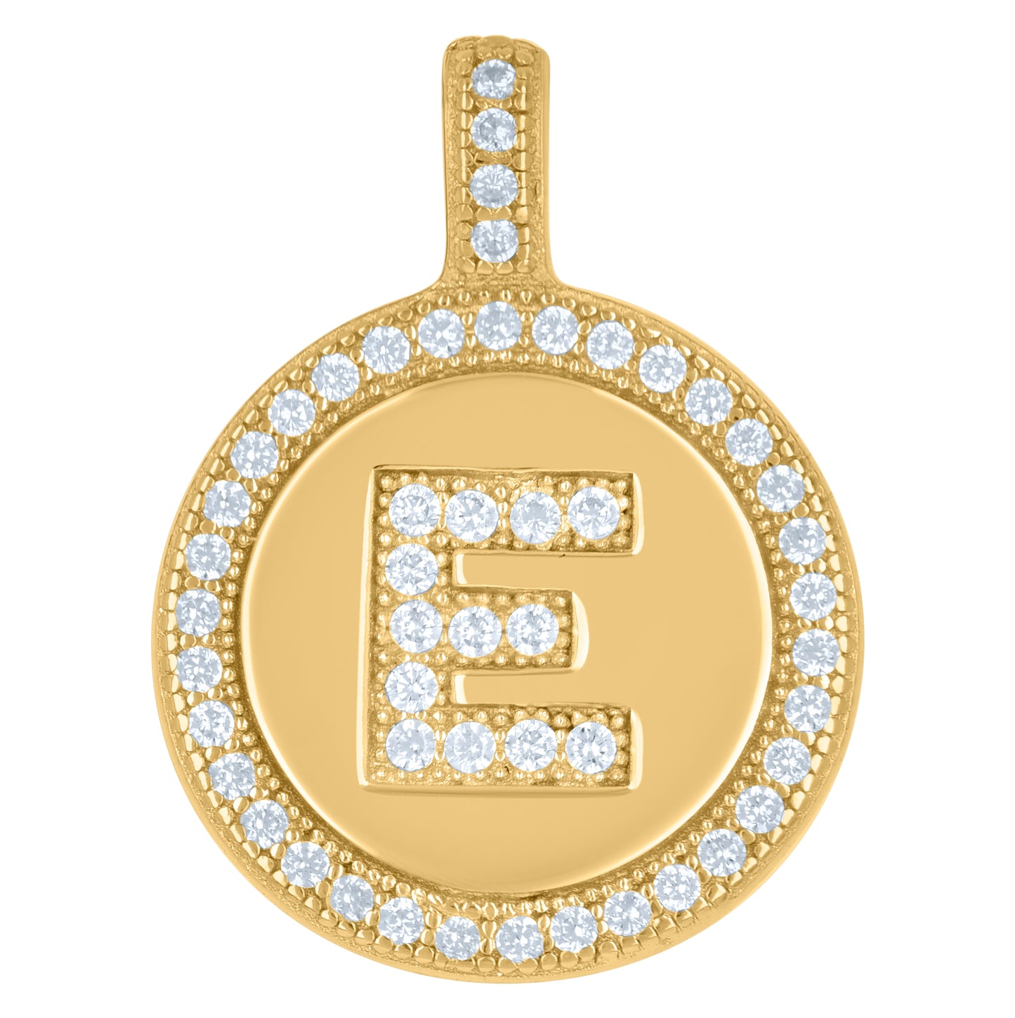 Sterling Silver Unisex Cubic-Zirconia Initial Alphabet Disc Pendant Charm