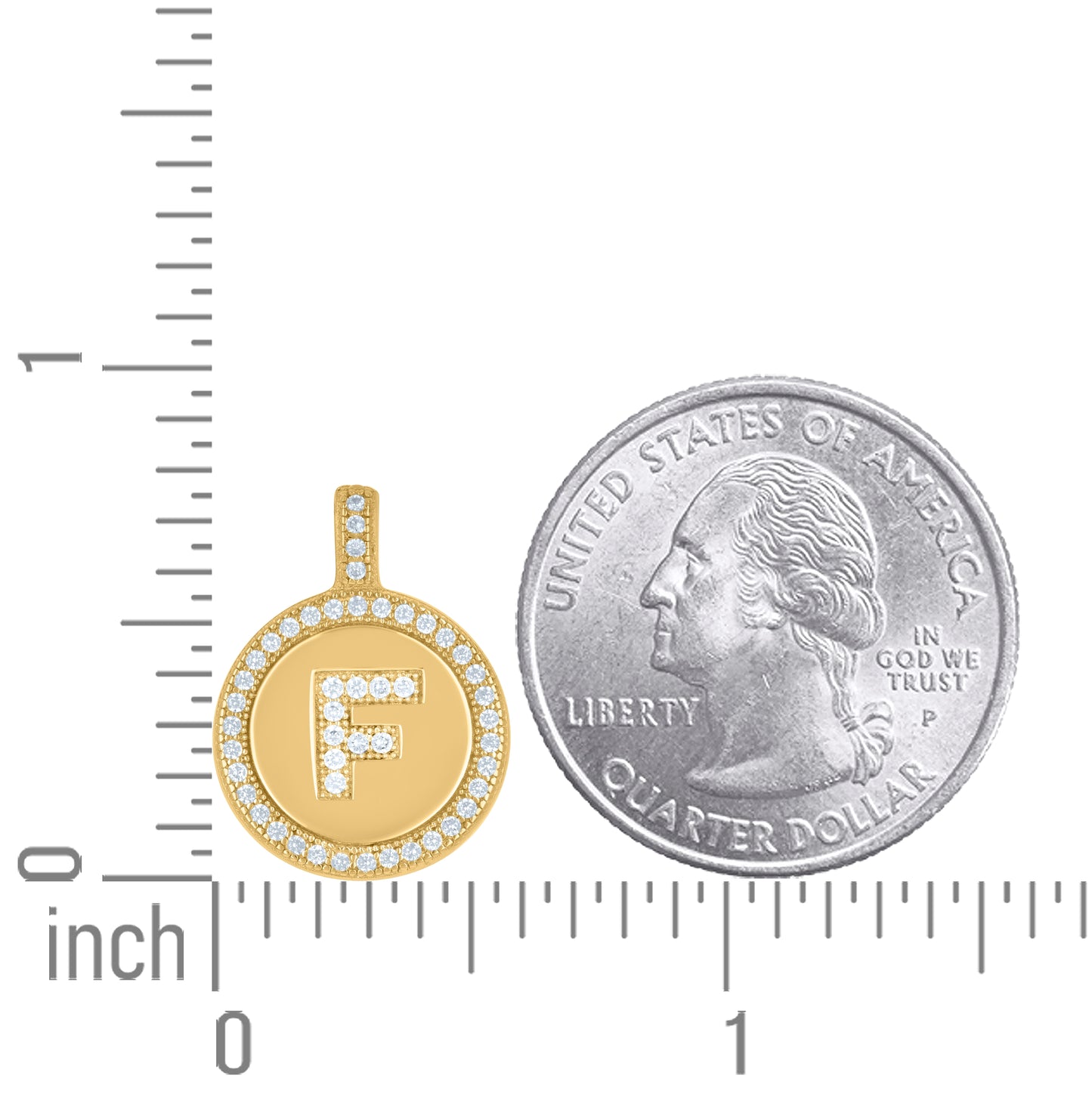 Sterling Silver Unisex Cubic-Zirconia Initial Alphabet Disc Pendant Charm