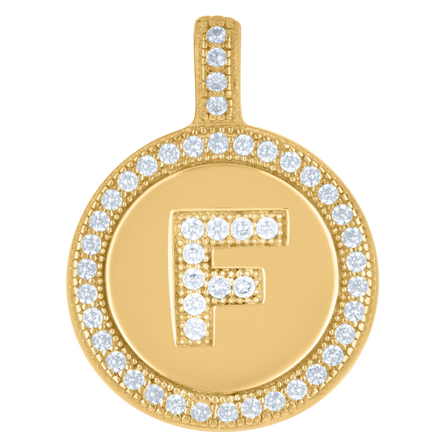 Sterling Silver Unisex Cubic-Zirconia Initial Alphabet Disc Pendant Charm