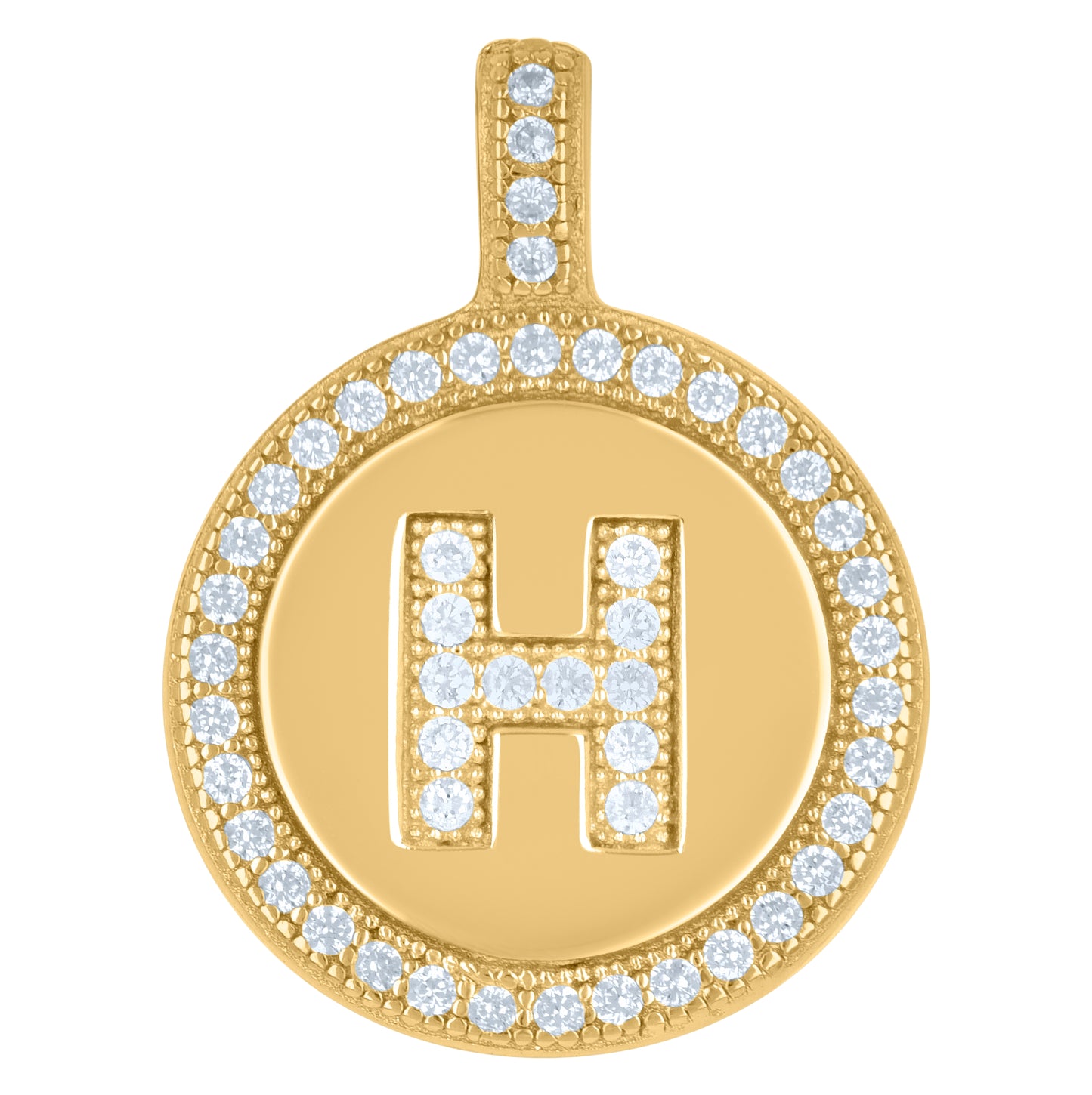 Sterling Silver Unisex Cubic-Zirconia Initial Alphabet Disc Pendant Charm