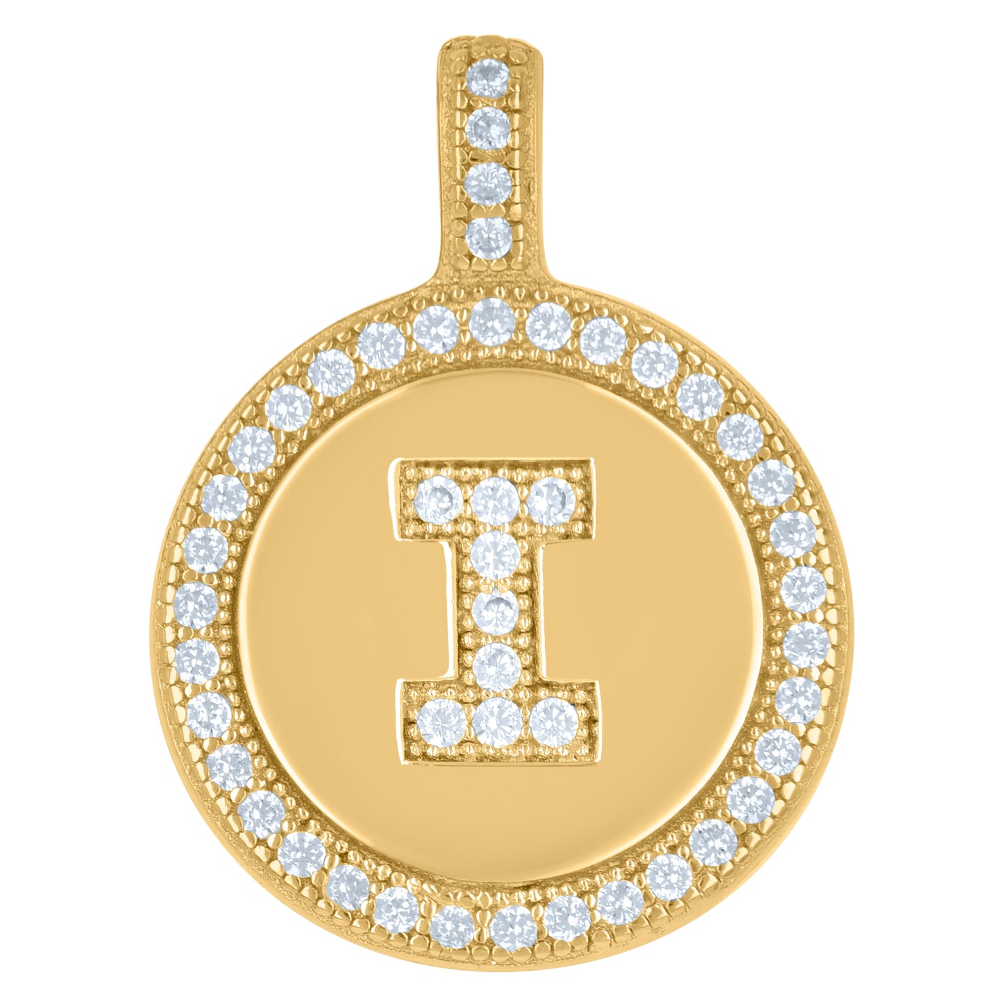Sterling Silver Unisex Cubic-Zirconia Initial Alphabet Disc Pendant Charm
