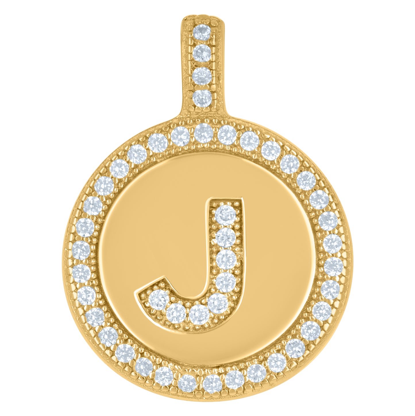 Sterling Silver Unisex Cubic-Zirconia Initial Alphabet Disc Pendant Charm