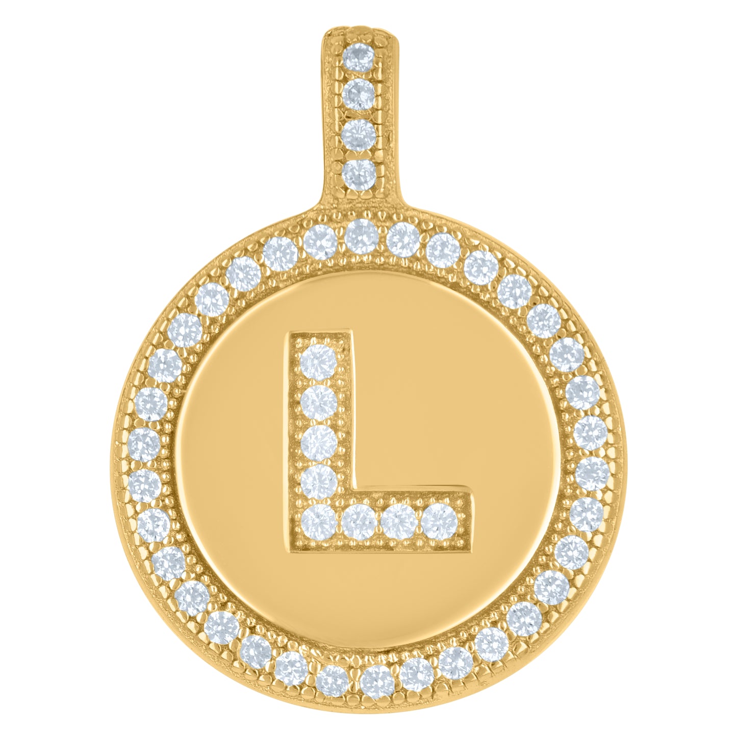 Sterling Silver Unisex Cubic-Zirconia Initial Alphabet Disc Pendant Charm