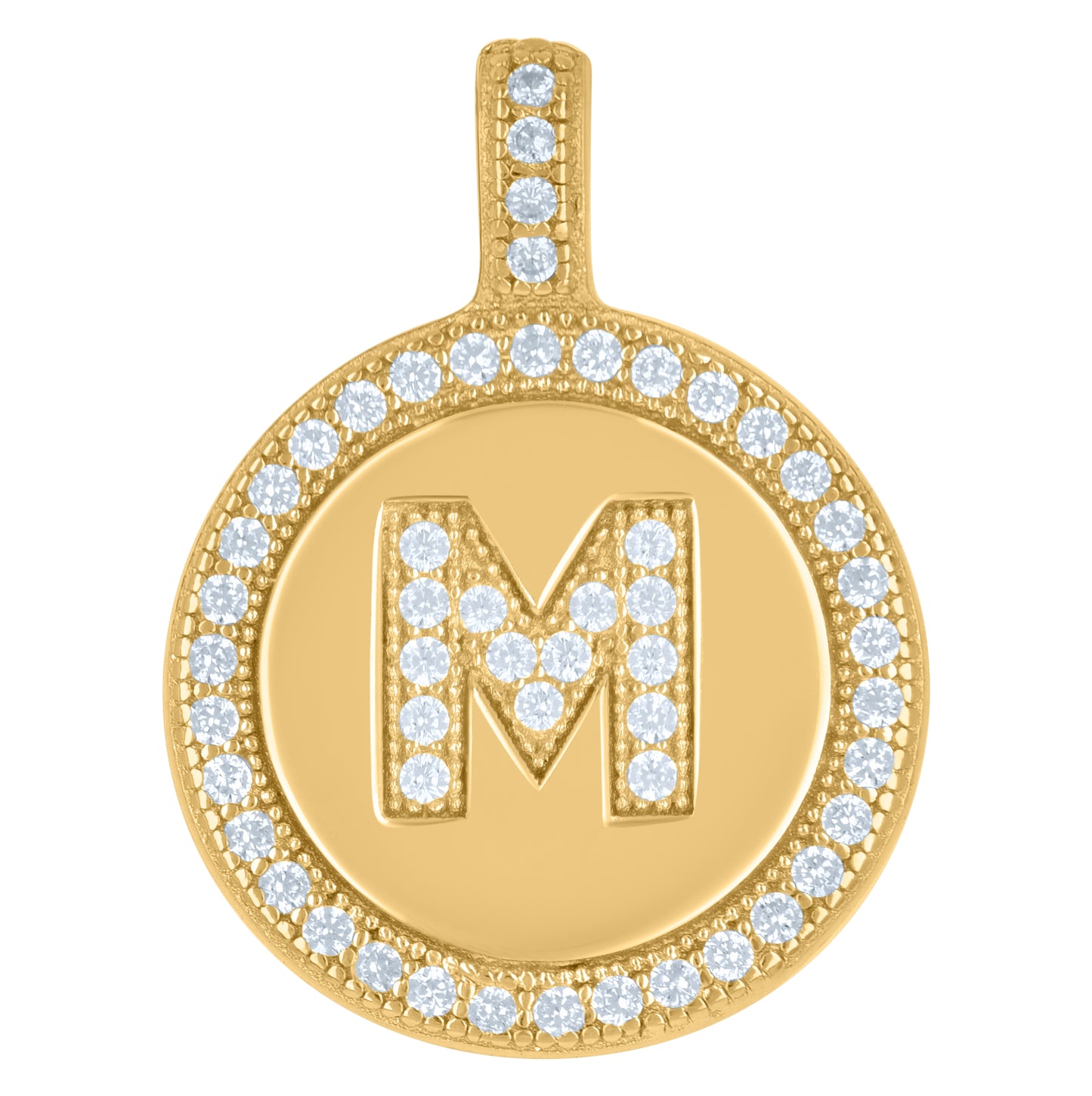 Sterling Silver Unisex Cubic-Zirconia Initial Alphabet Disc Pendant Charm