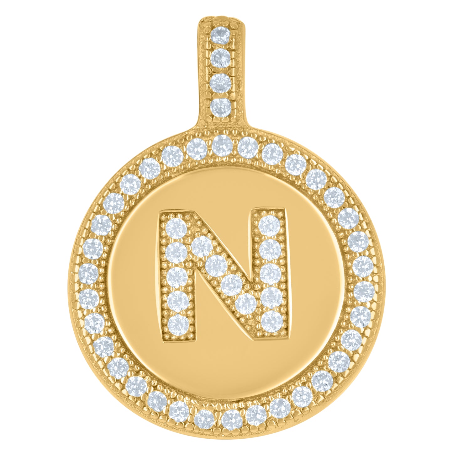 Sterling Silver Unisex Cubic-Zirconia Initial Alphabet Disc Pendant Charm