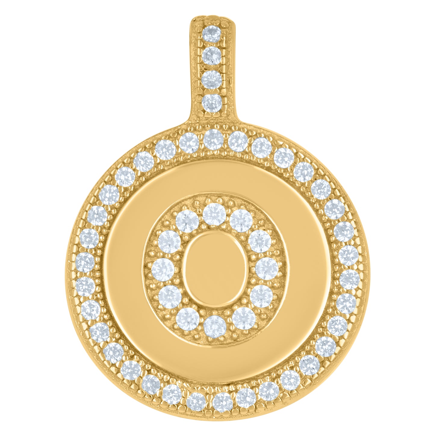 Sterling Silver Unisex Cubic-Zirconia Initial Alphabet Disc Pendant Charm