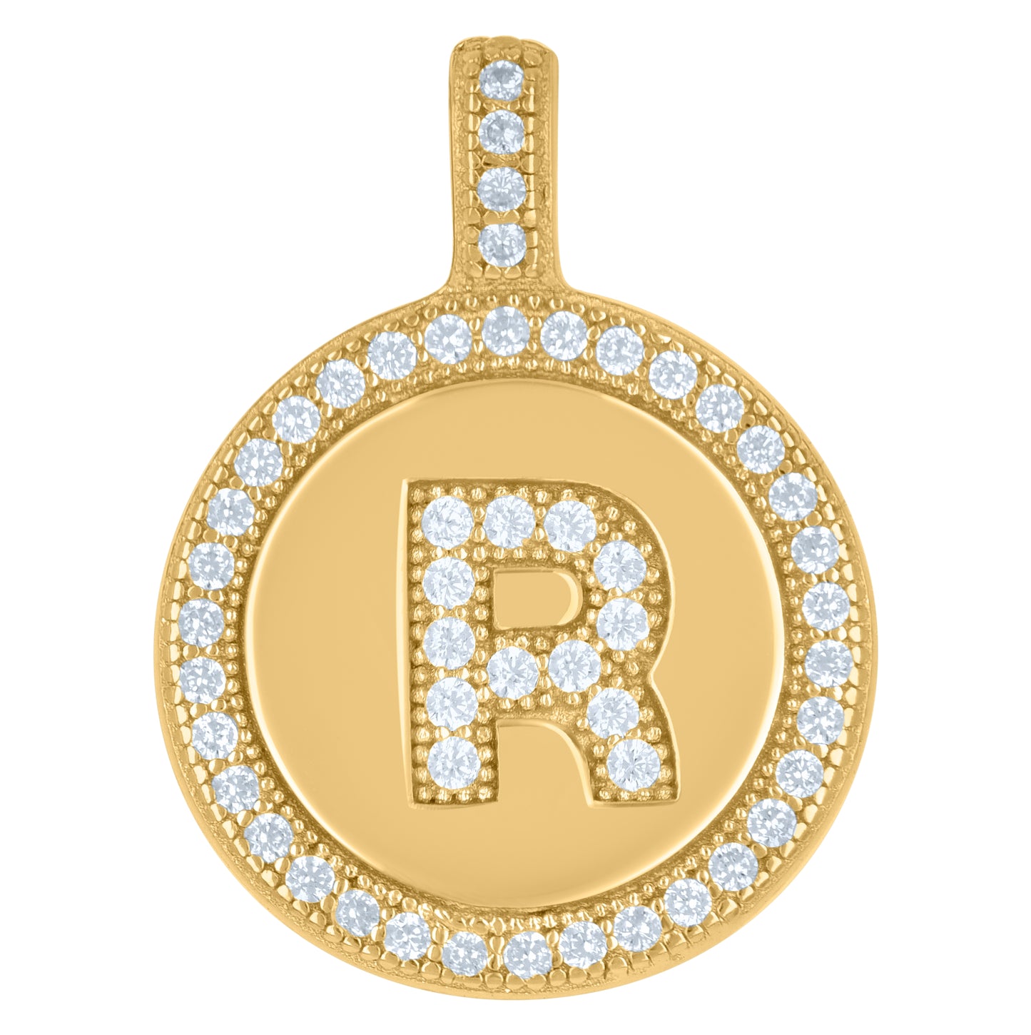 Sterling Silver Unisex Cubic-Zirconia Initial Alphabet Disc Pendant Charm