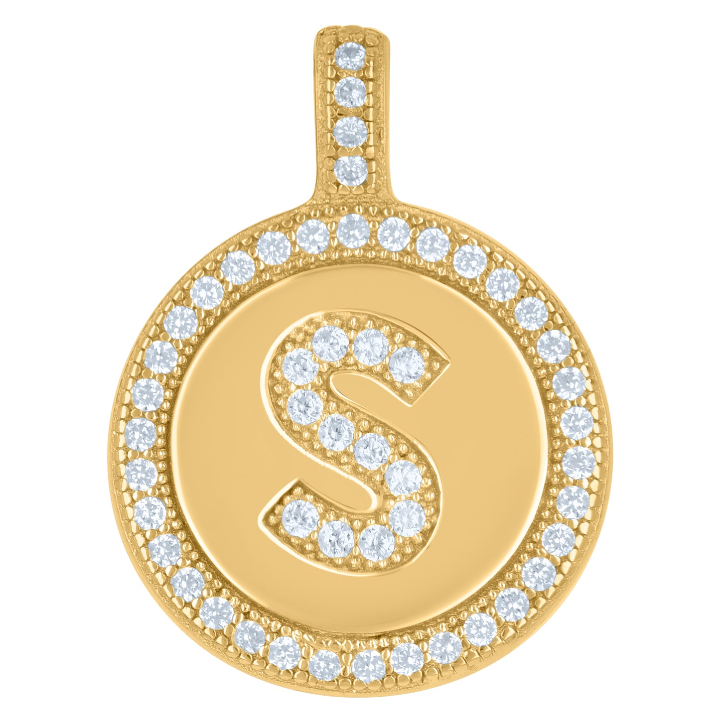 Sterling Silver Unisex Cubic-Zirconia Initial Alphabet Disc Pendant Charm