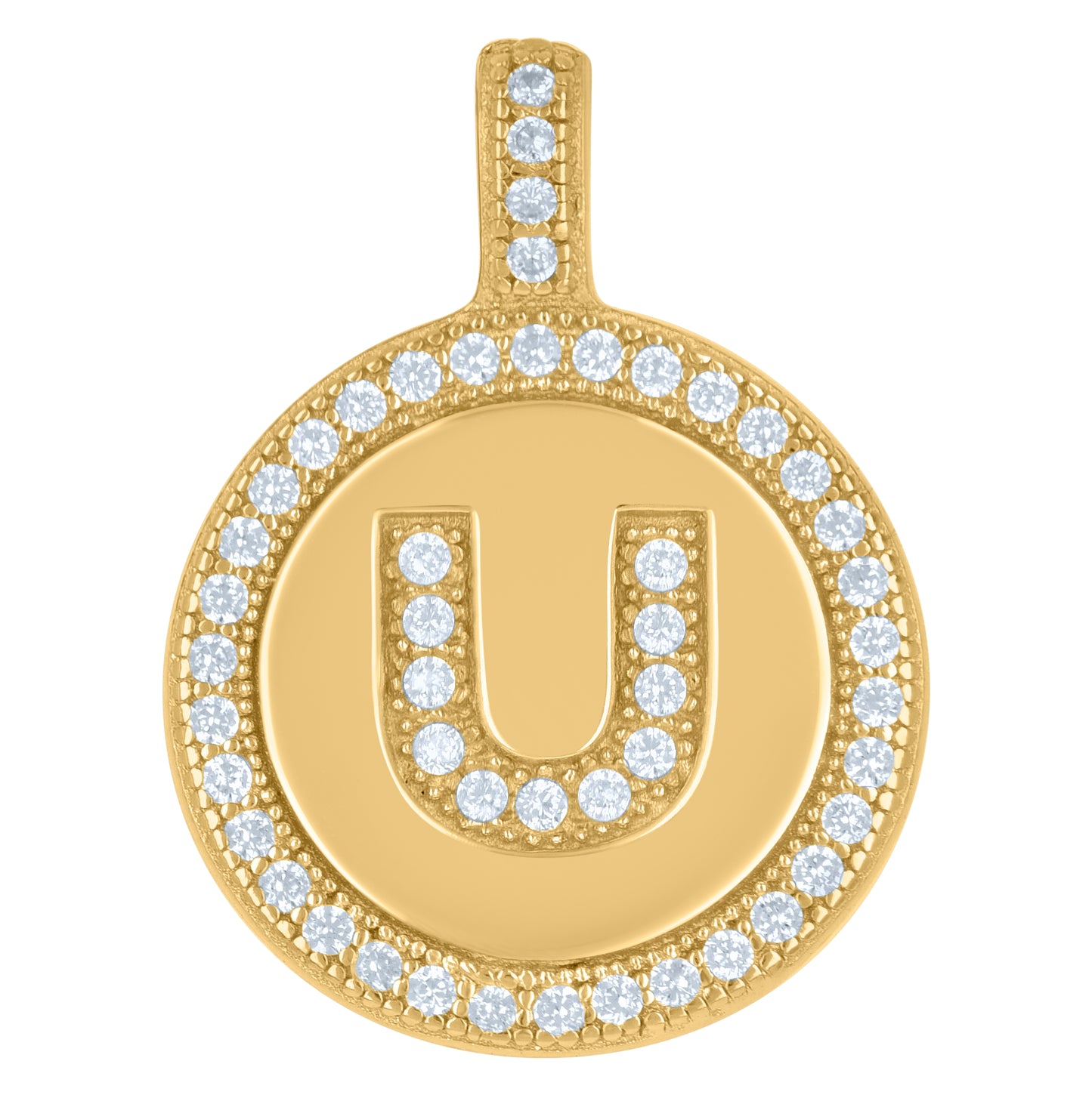 Sterling Silver Unisex Cubic-Zirconia Initial Alphabet Disc Pendant Charm