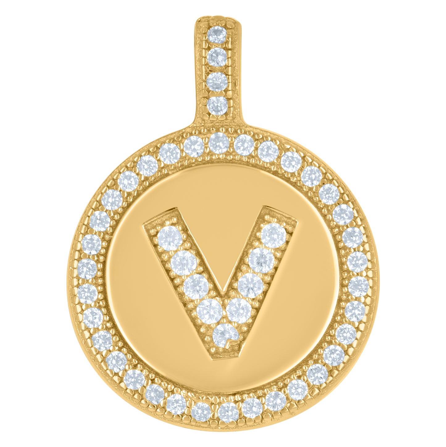 Sterling Silver Unisex Cubic-Zirconia Initial Alphabet Disc Pendant Charm