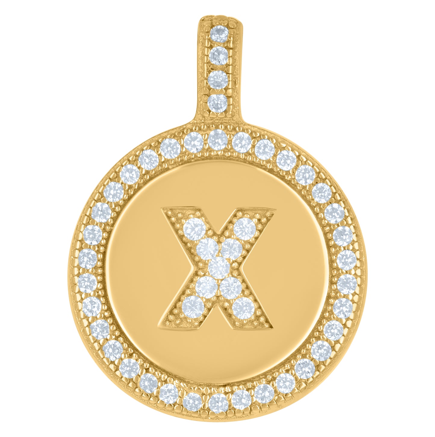 Sterling Silver Unisex Cubic-Zirconia Initial Alphabet Disc Pendant Charm