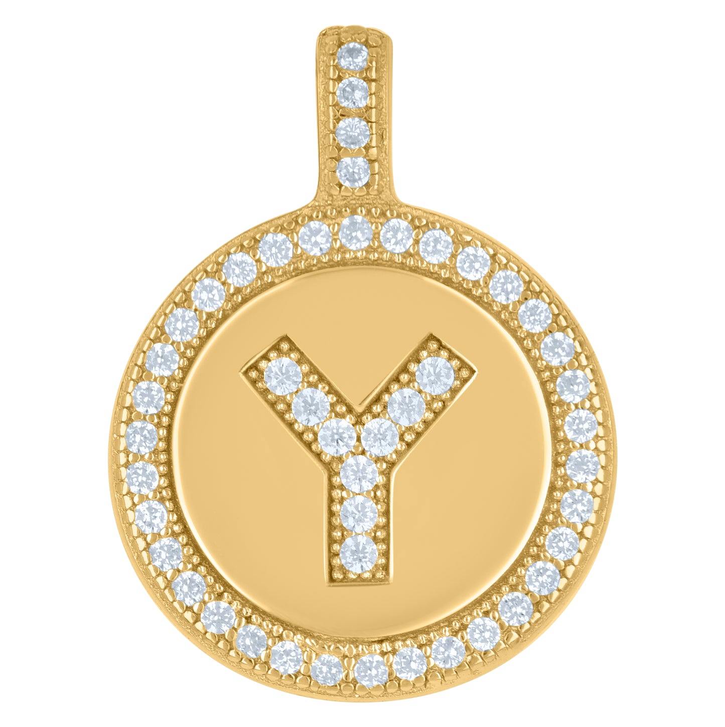 Sterling Silver Unisex Cubic-Zirconia Initial Alphabet Disc Pendant Charm