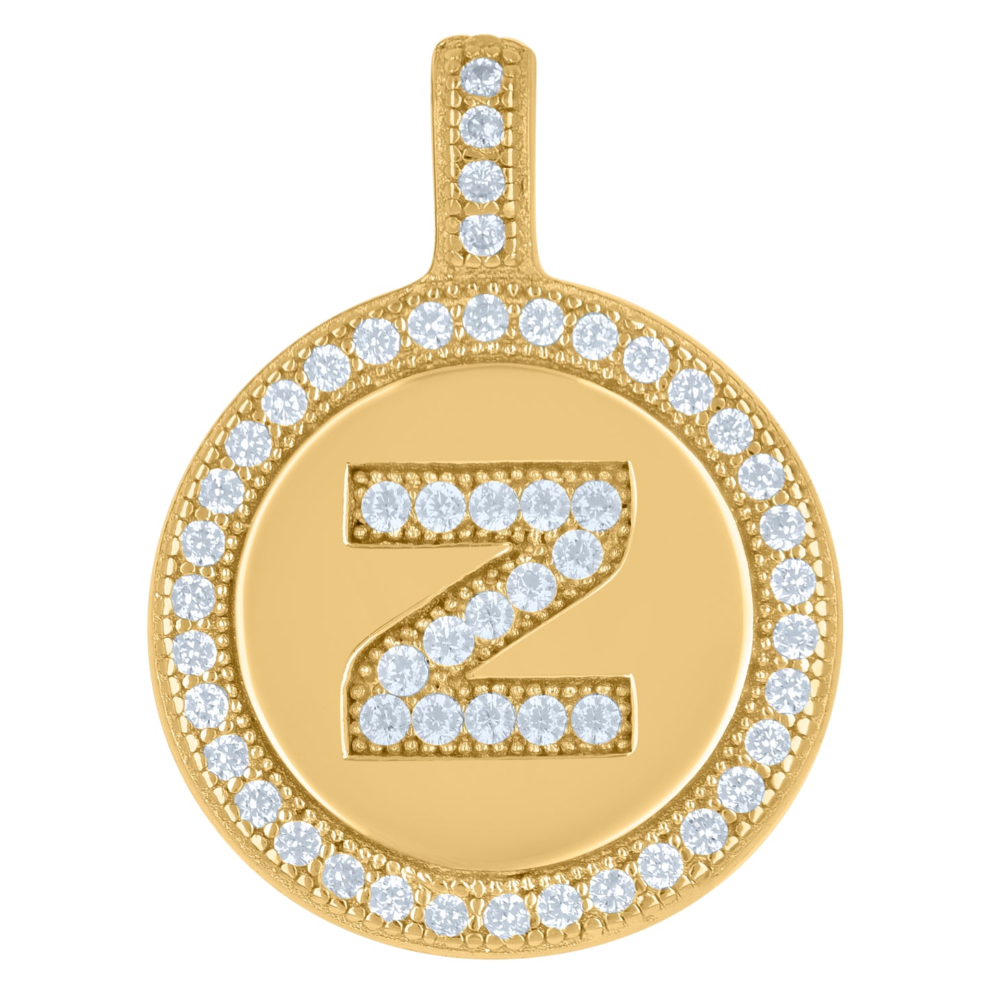 Sterling Silver Unisex Cubic-Zirconia Initial Alphabet Disc Pendant Charm