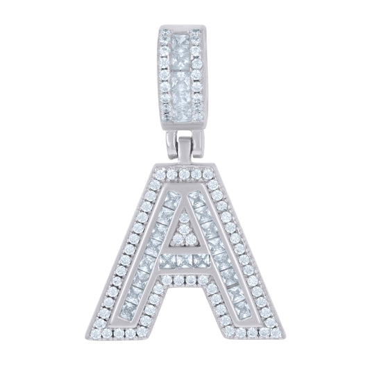 Sterling Silver Or Yellow-tone Unisex Round & Baguette Cubic-Zirconia Initial Alphabet Pendant Charm