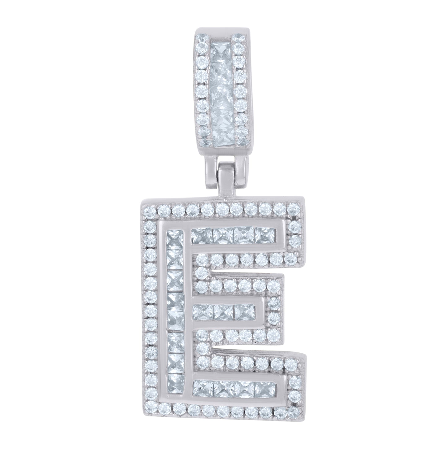 Sterling Silver Or Yellow-tone Unisex Round & Baguette Cubic-Zirconia Initial Alphabet Pendant Charm
