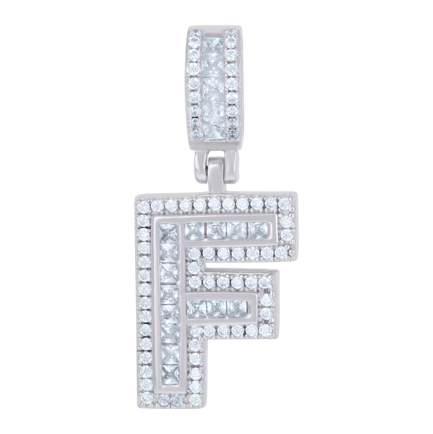 Sterling Silver Or Yellow-tone Unisex Round & Baguette Cubic-Zirconia Initial Alphabet Pendant Charm