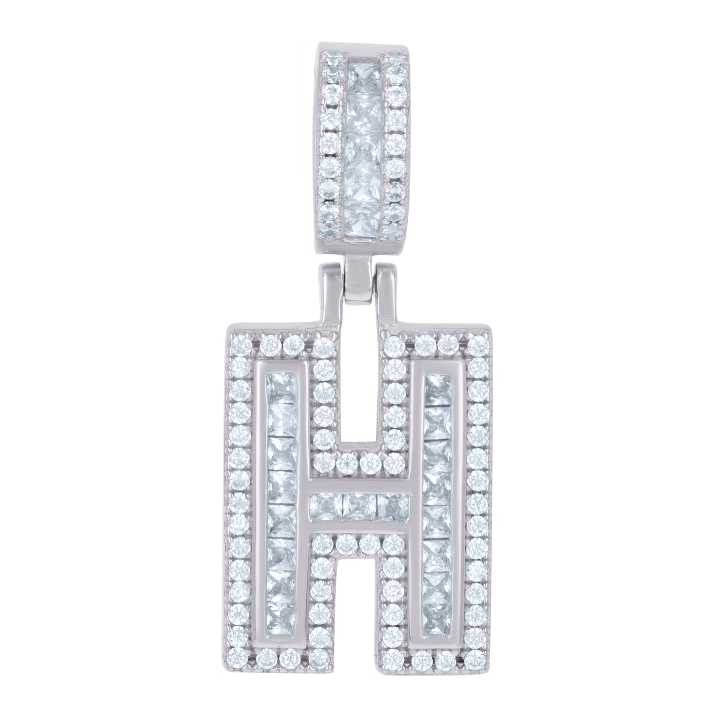 Sterling Silver Or Yellow-tone Unisex Round & Baguette Cubic-Zirconia Initial Alphabet Pendant Charm