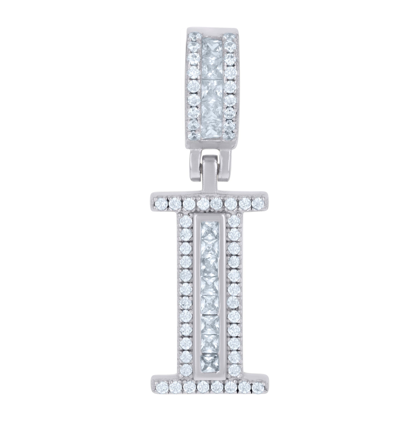 Sterling Silver Or Yellow-tone Unisex Round & Baguette Cubic-Zirconia Initial Alphabet Pendant Charm
