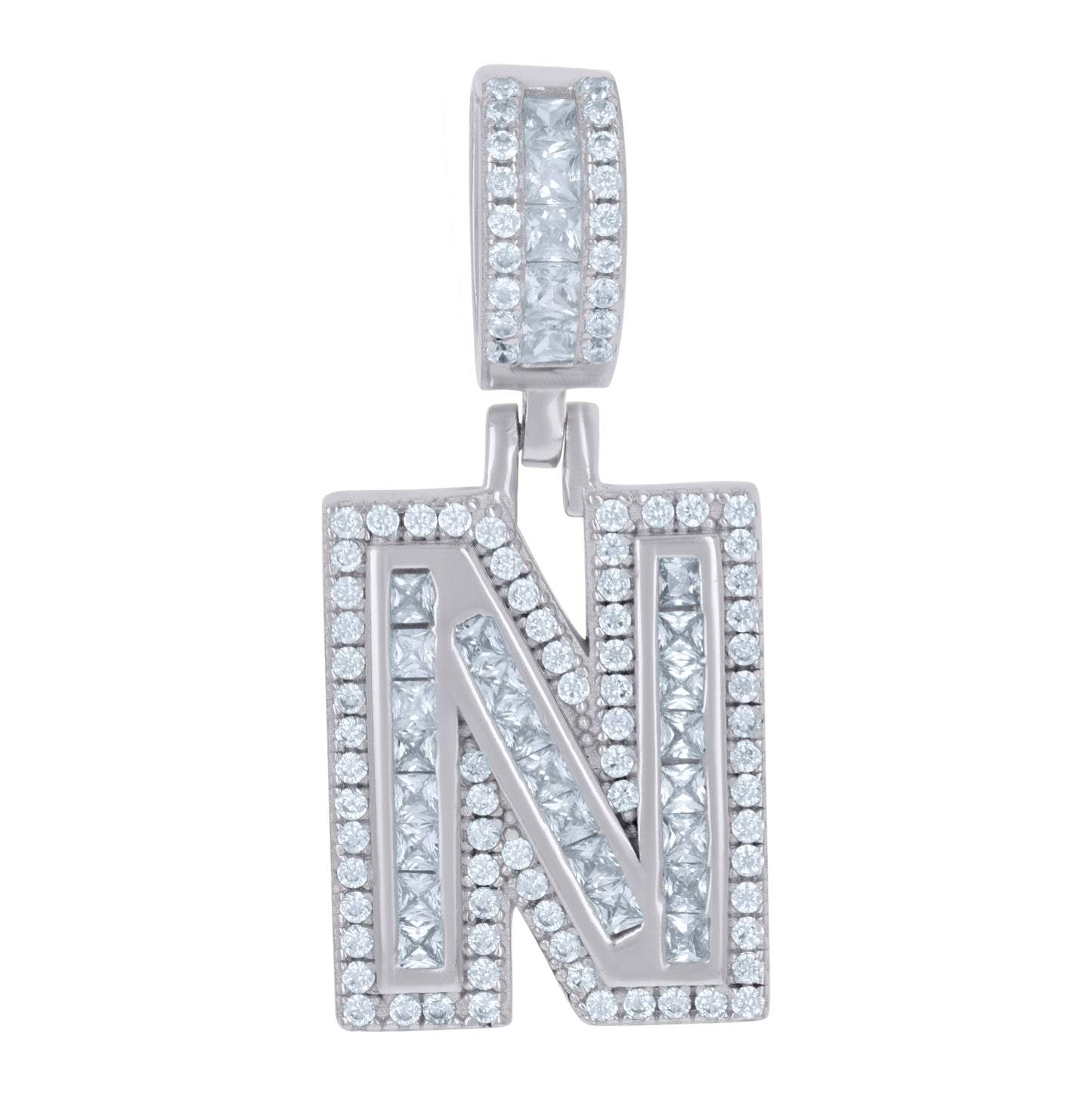 Sterling Silver Or Yellow-tone Unisex Round & Baguette Cubic-Zirconia Initial Alphabet Pendant Charm