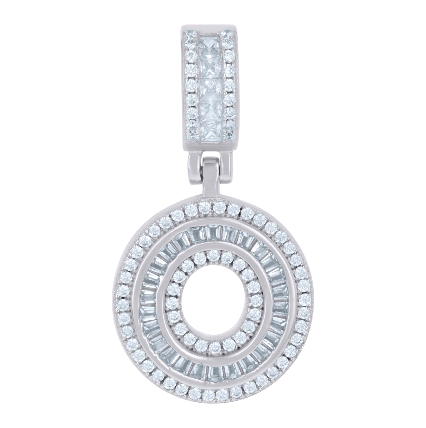 Sterling Silver Or Yellow-tone Unisex Round & Baguette Cubic-Zirconia Initial Alphabet Pendant Charm