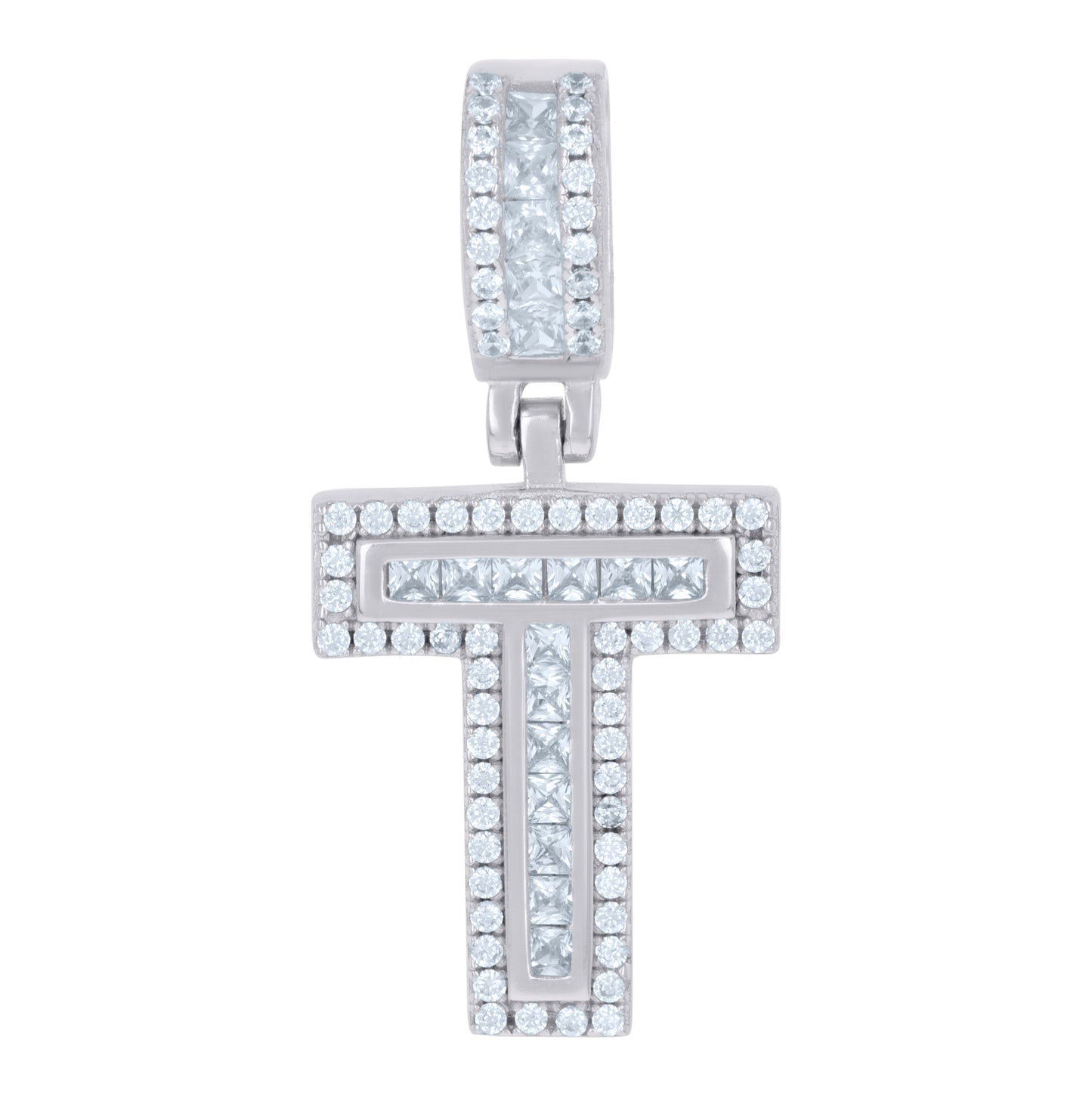 Sterling Silver Or Yellow-tone Unisex Round & Baguette Cubic-Zirconia Initial Alphabet Pendant Charm