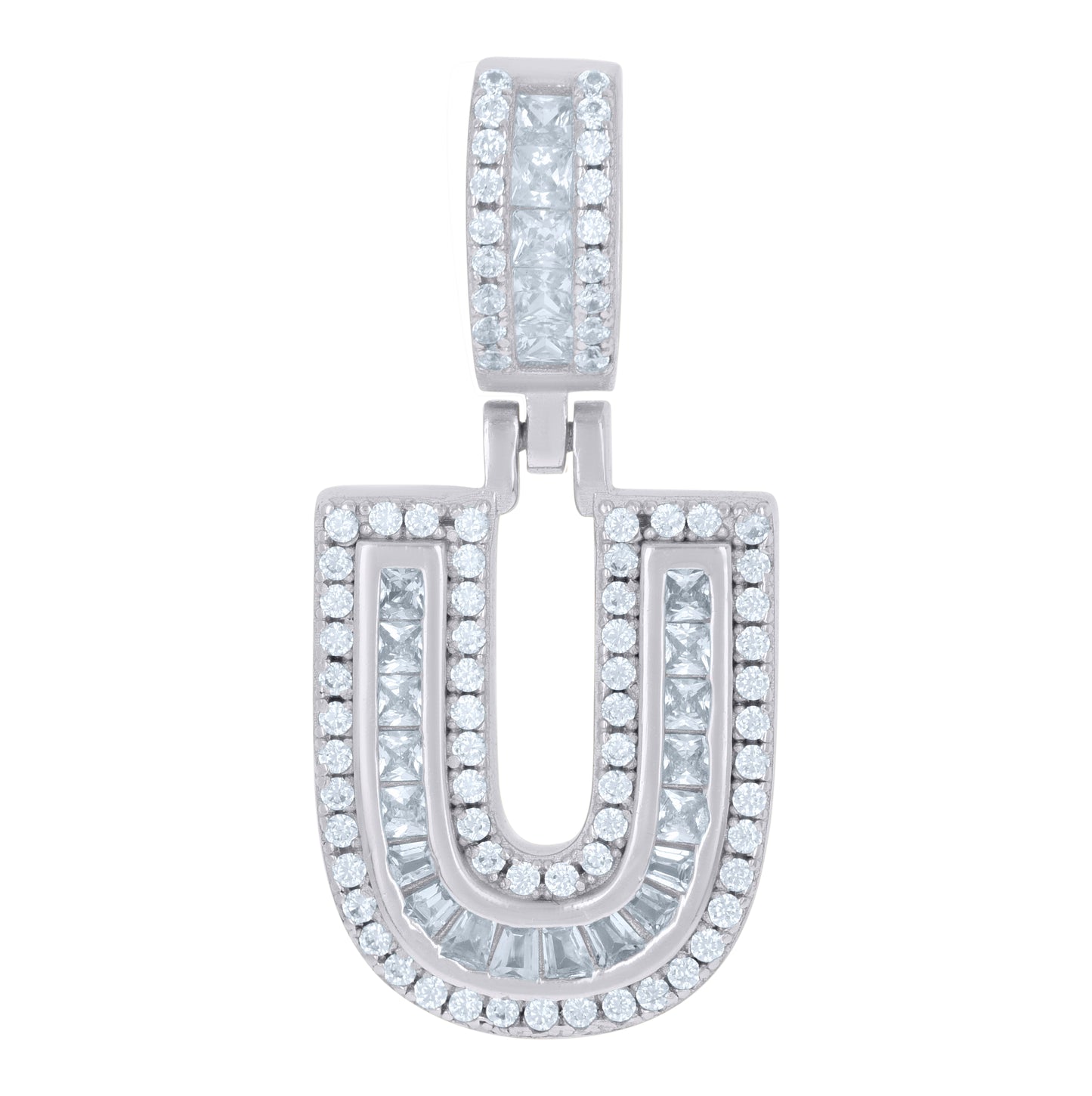 Sterling Silver Or Yellow-tone Unisex Round & Baguette Cubic-Zirconia Initial Alphabet Pendant Charm