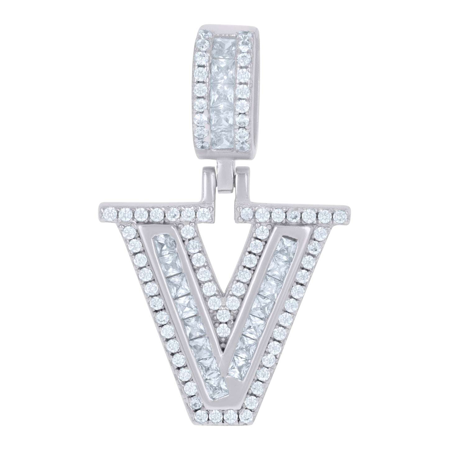 Sterling Silver Or Yellow-tone Unisex Round & Baguette Cubic-Zirconia Initial Alphabet Pendant Charm