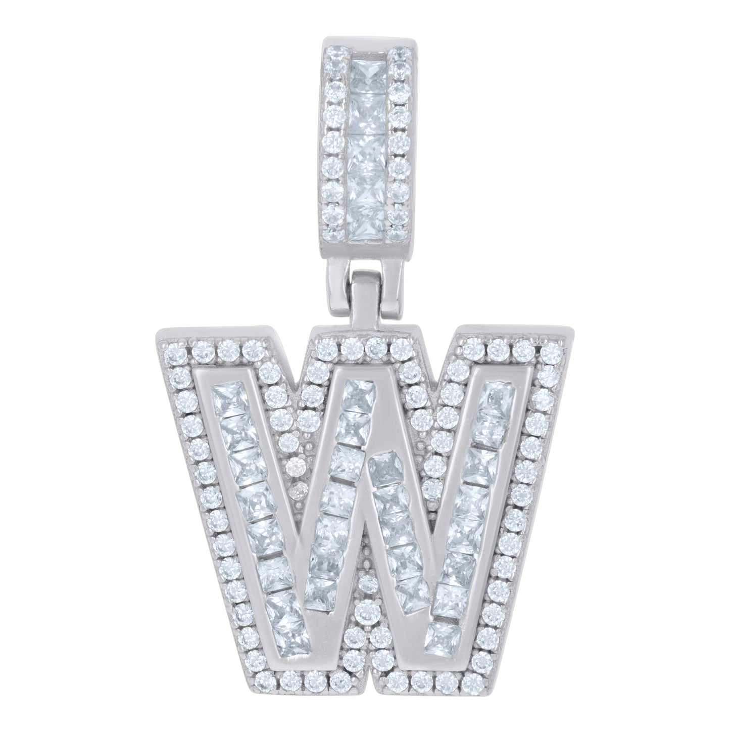 Sterling Silver Or Yellow-tone Unisex Round & Baguette Cubic-Zirconia Initial Alphabet Pendant Charm