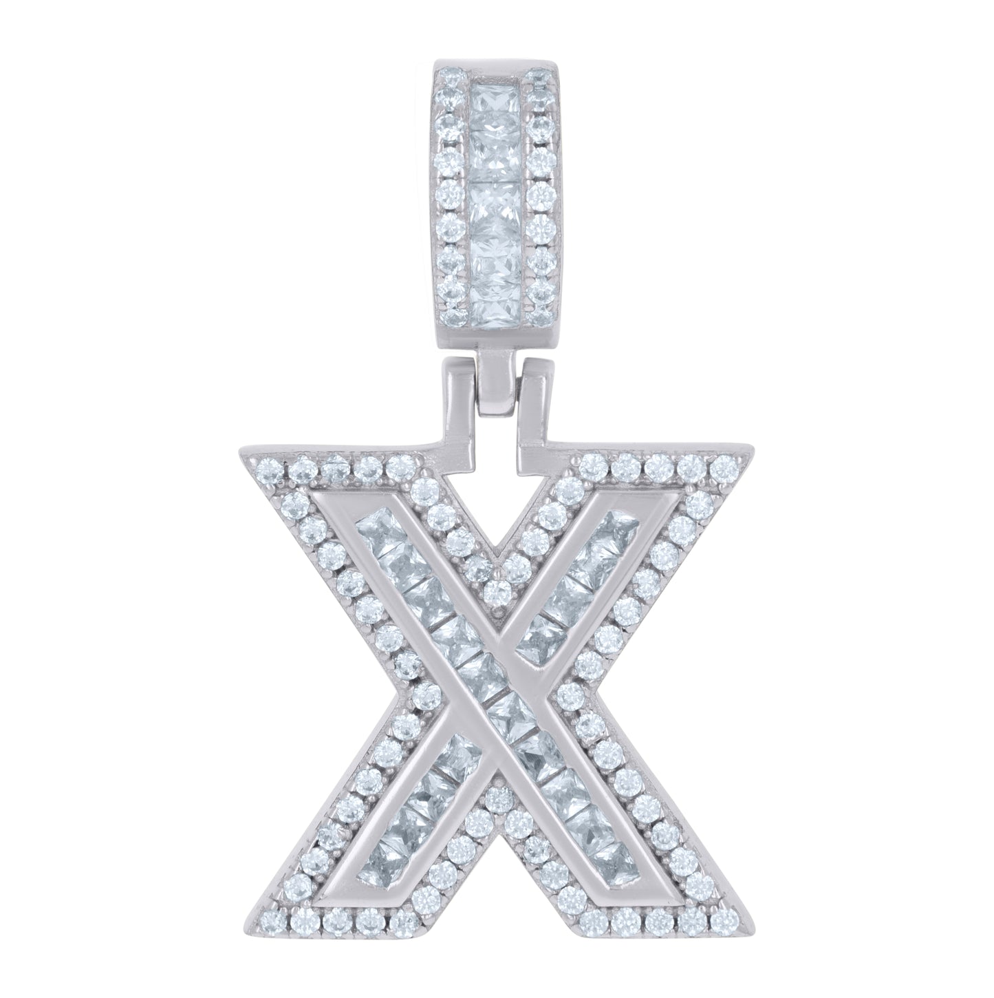 Sterling Silver Or Yellow-tone Unisex Round & Baguette Cubic-Zirconia Initial Alphabet Pendant Charm