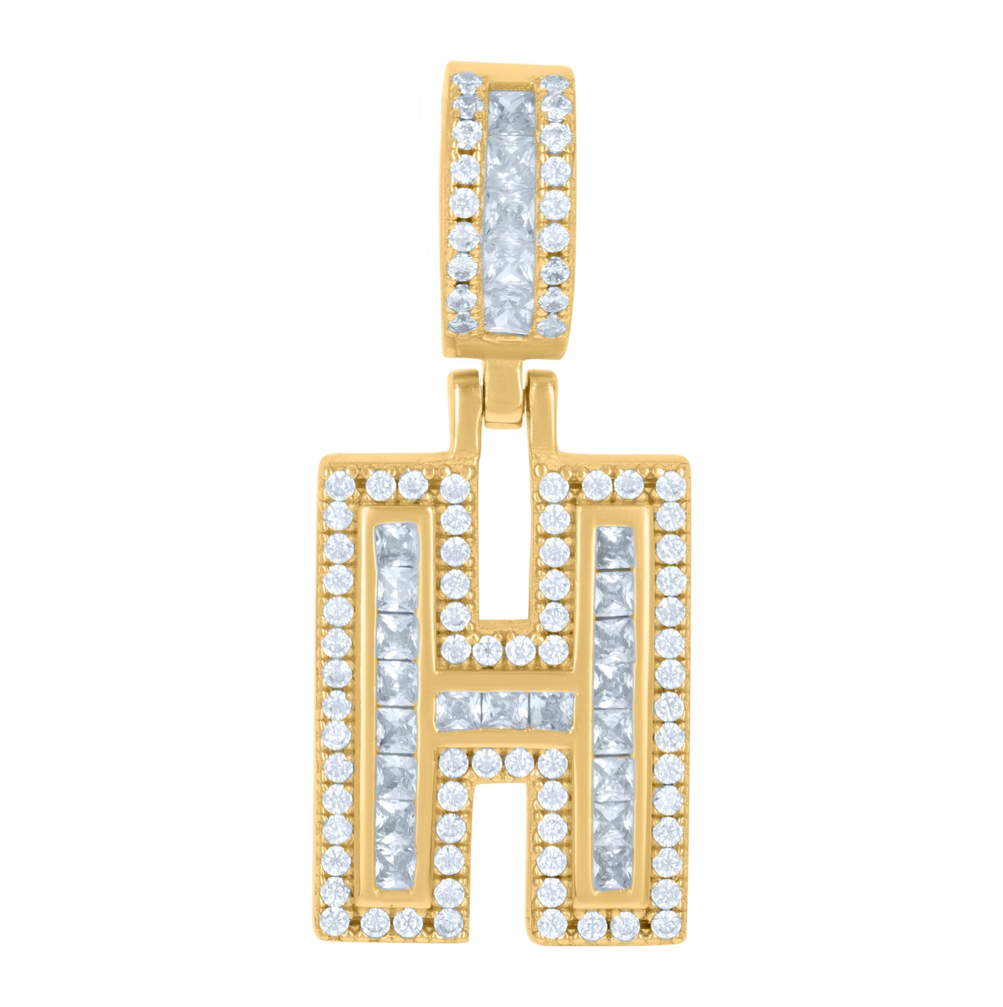 Sterling Silver Or Yellow-tone Unisex Round & Baguette Cubic-Zirconia Initial Alphabet Pendant Charm