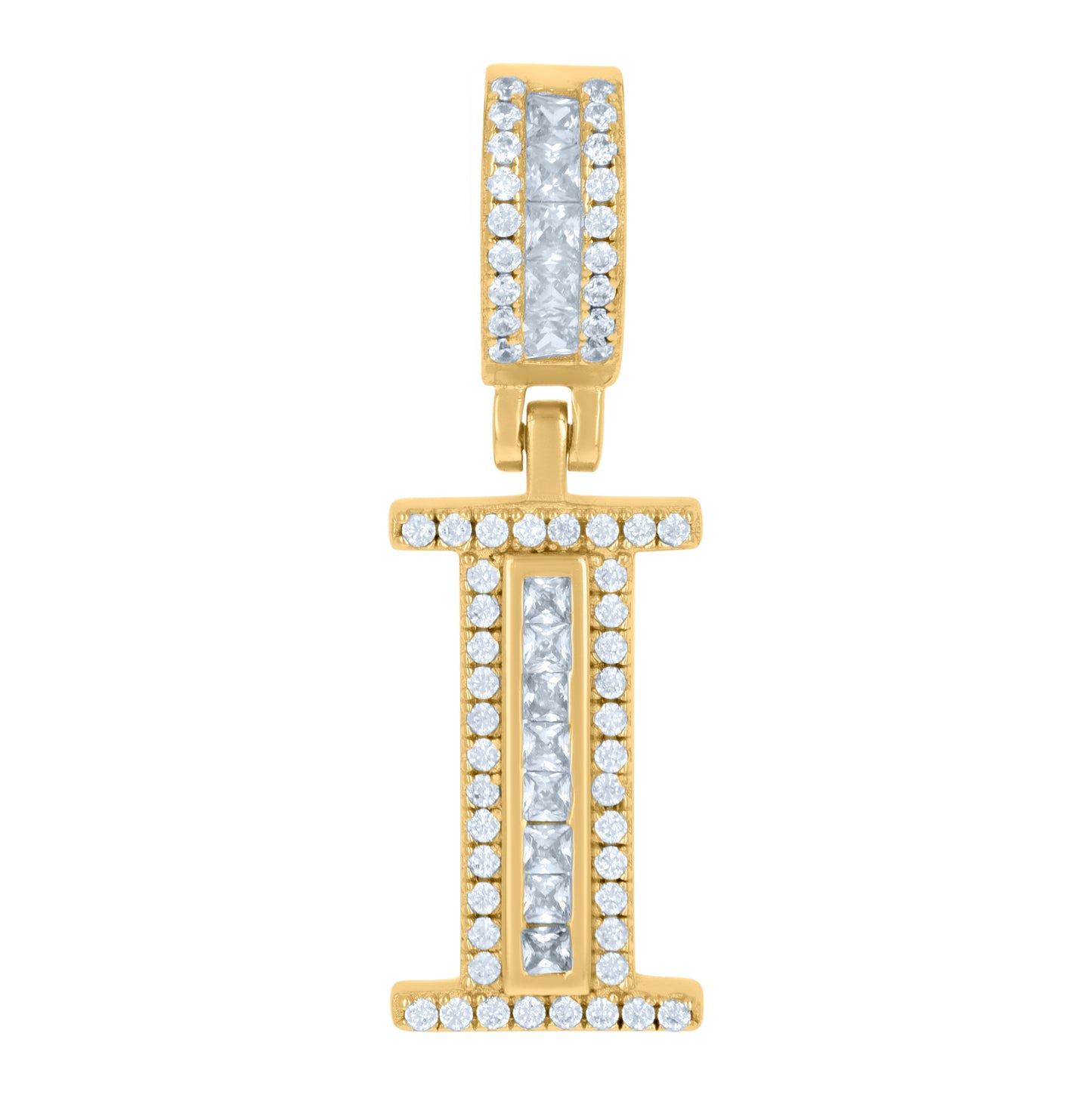 Sterling Silver Or Yellow-tone Unisex Round & Baguette Cubic-Zirconia Initial Alphabet Pendant Charm