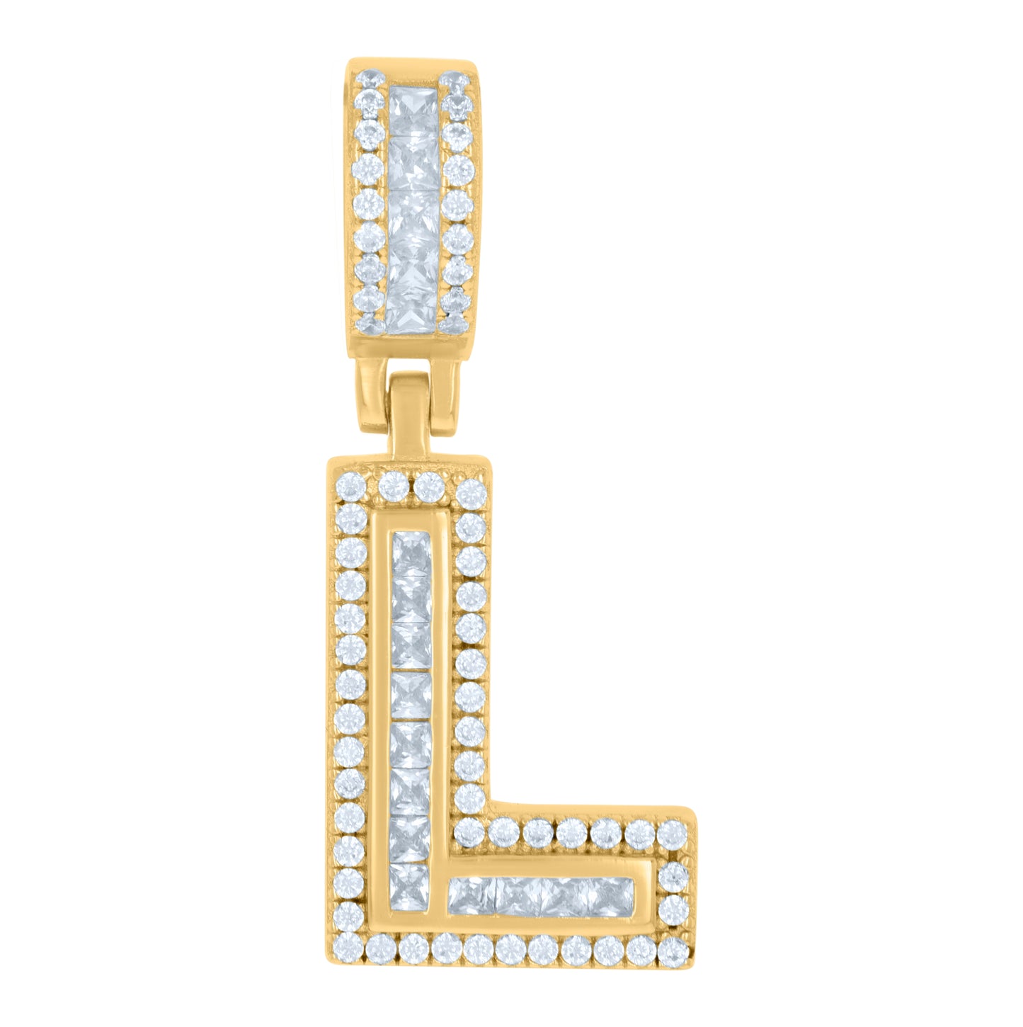 Sterling Silver Or Yellow-tone Unisex Round & Baguette Cubic-Zirconia Initial Alphabet Pendant Charm