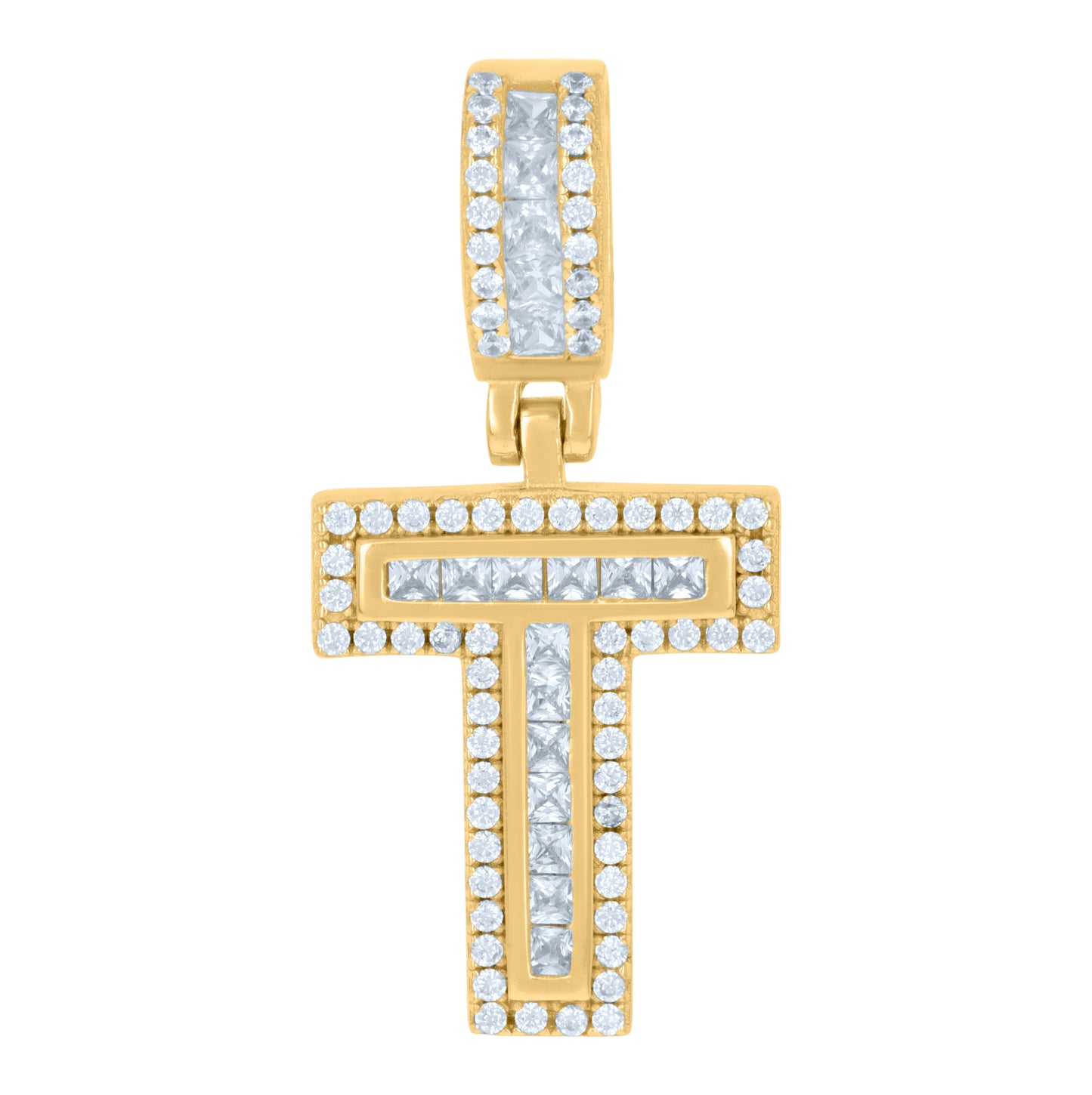 Sterling Silver Or Yellow-tone Unisex Round & Baguette Cubic-Zirconia Initial Alphabet Pendant Charm