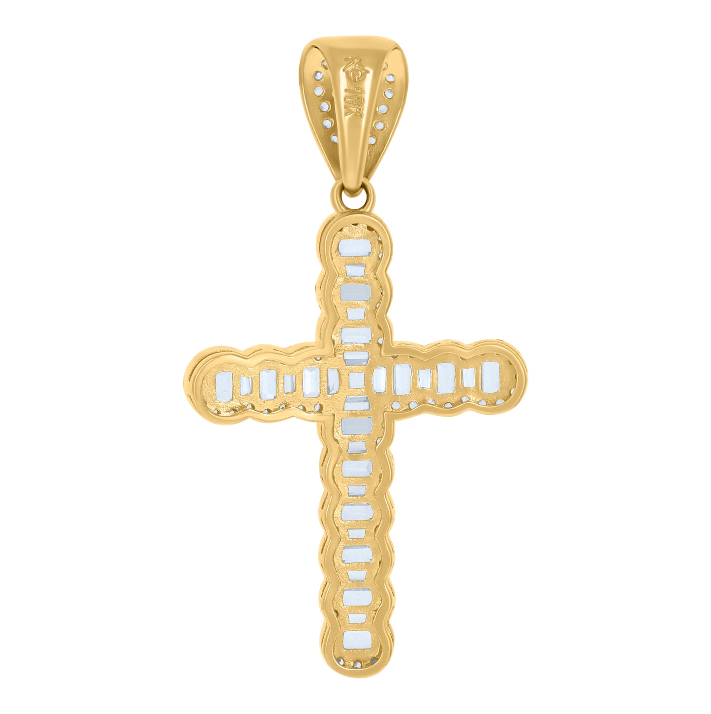 10K Yellow Gold Mens Baguette Round Cubic-Zirconia Cross Religious Charm Pendant